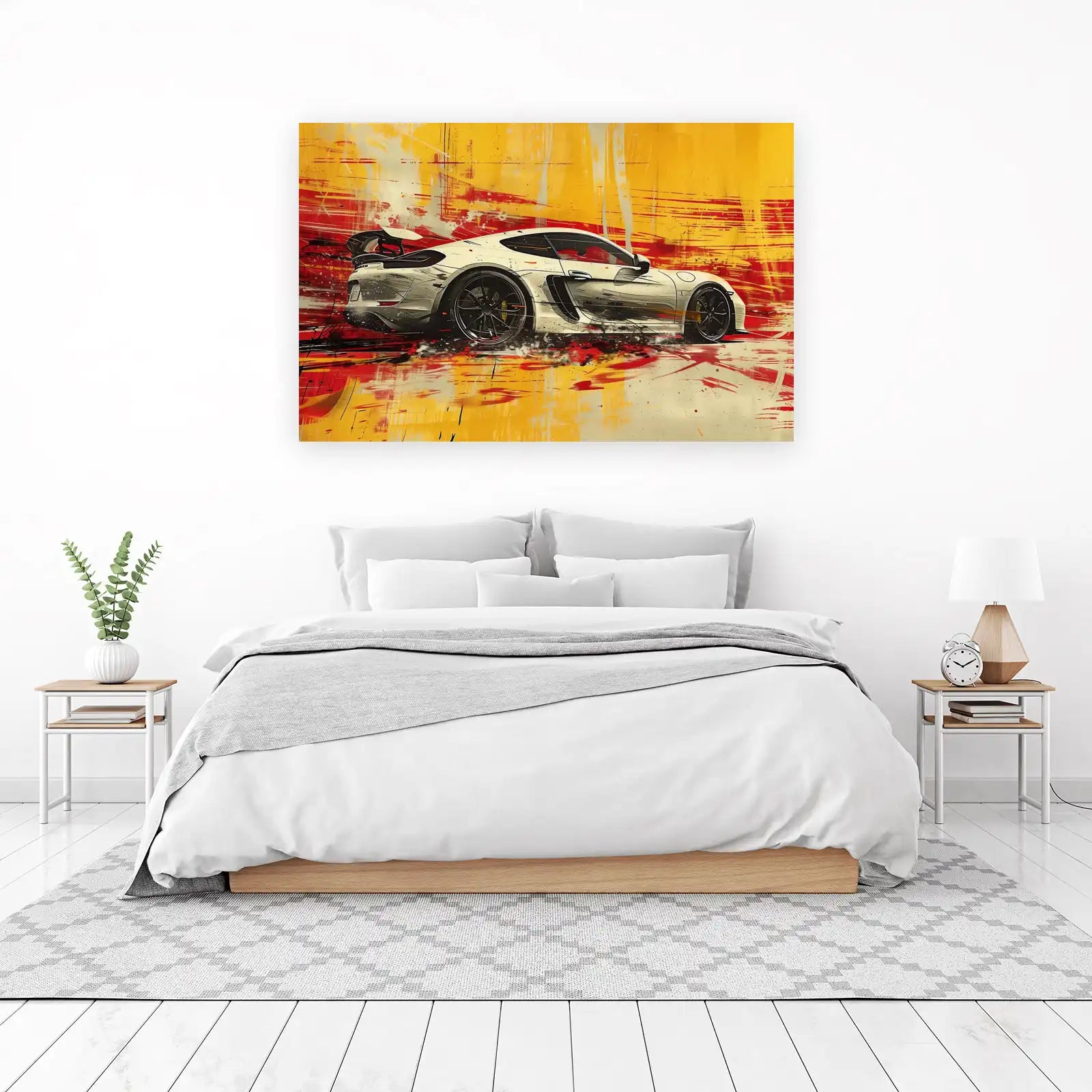 Dynamic White Sports Car Wall Art
