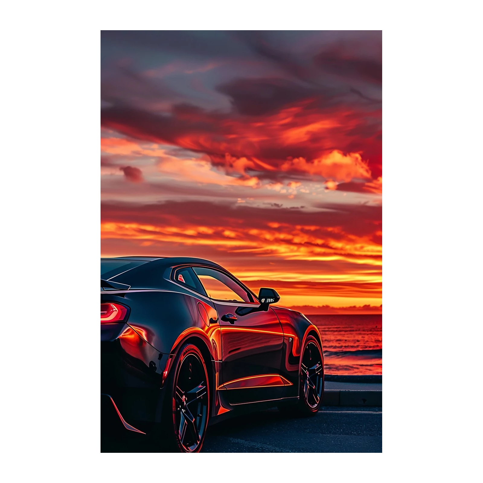 Dramatic Sunset Sports Car Wall Art