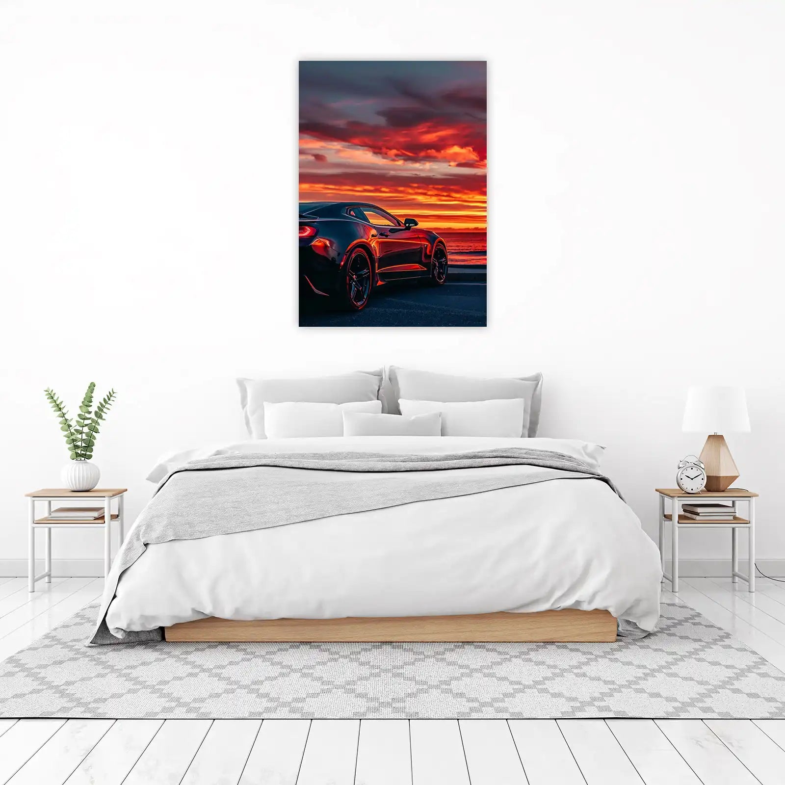 Dramatic Sunset Sports Car Wall Art