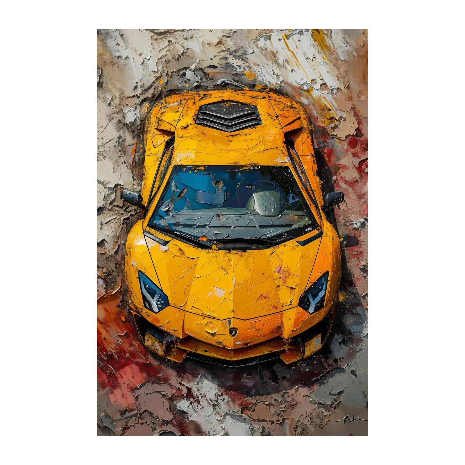 Vibrant Yellow Supercar Textured Wall Art