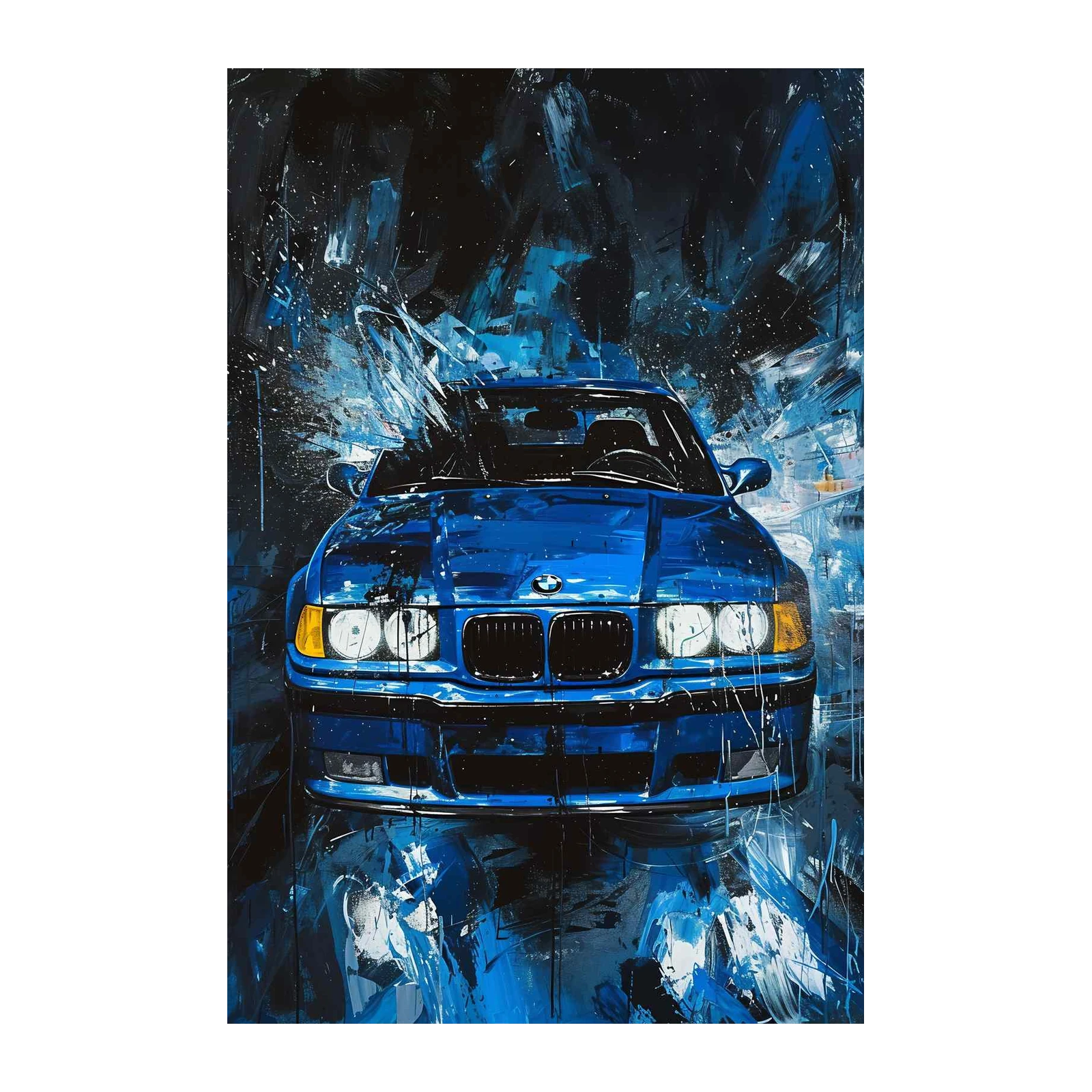 Bold Blue BMW E36 Abstract Wall Art