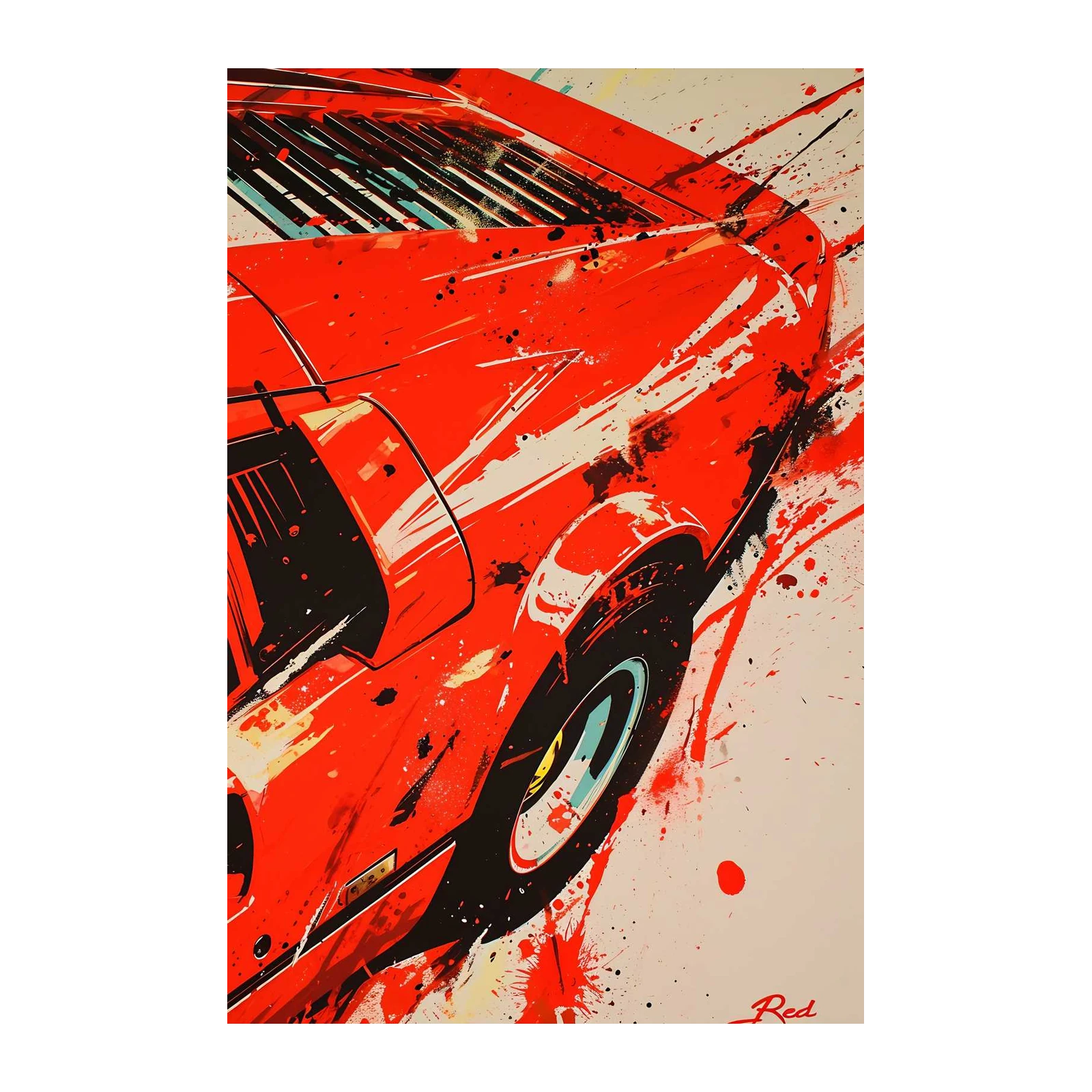 Dynamic Red Sports Car Abstract Wall Art