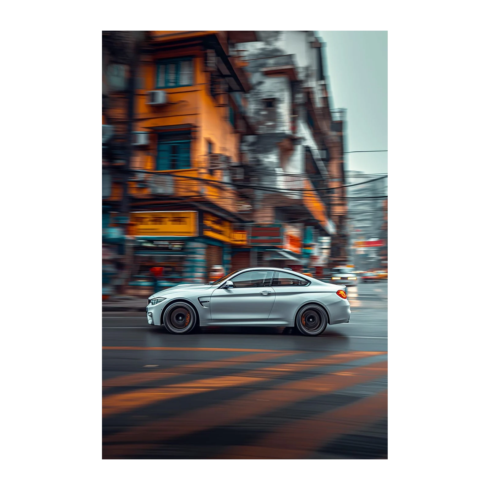 Dynamic Silver Coupe Urban Drive Wall Art
