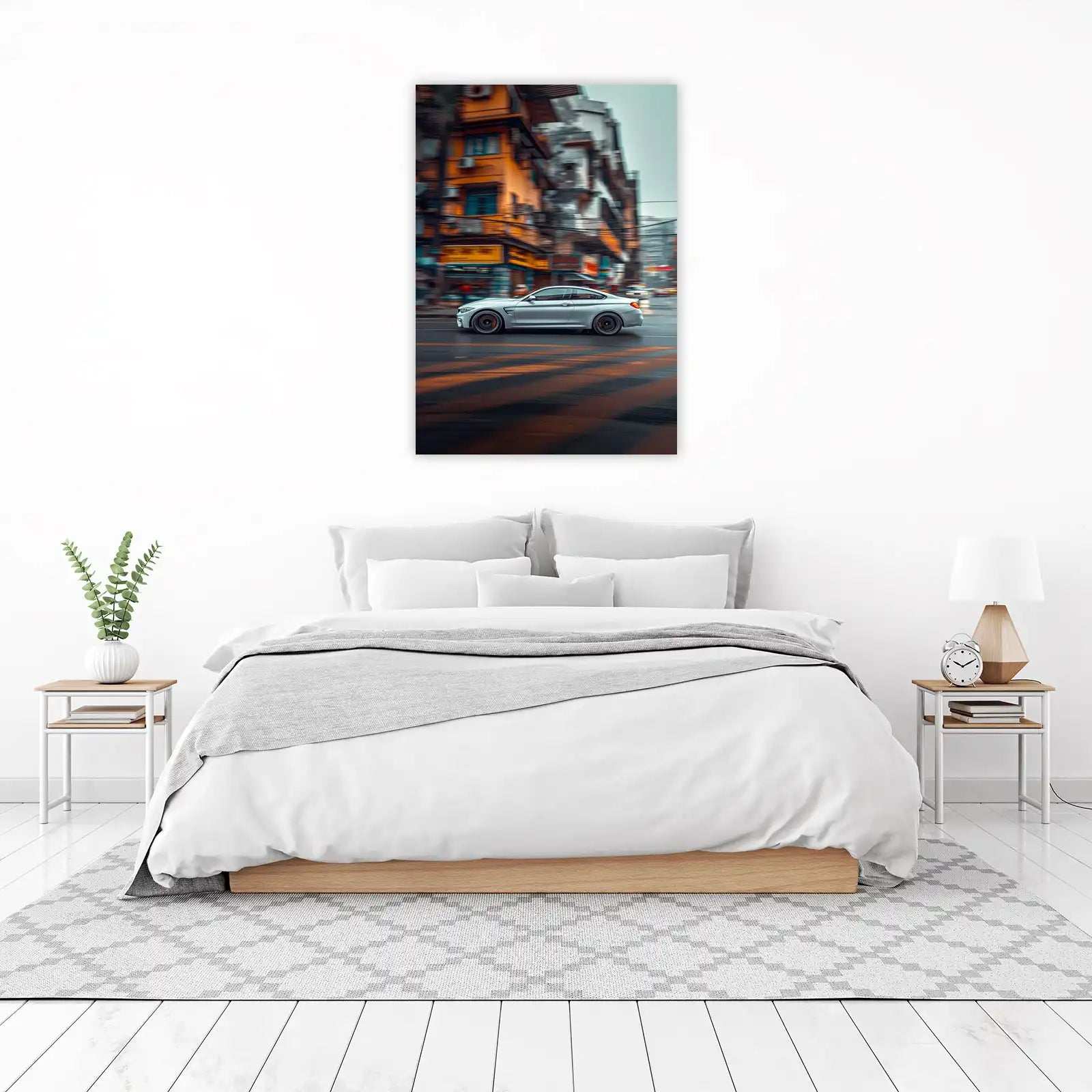 Dynamic Silver Coupe Urban Drive Wall Art