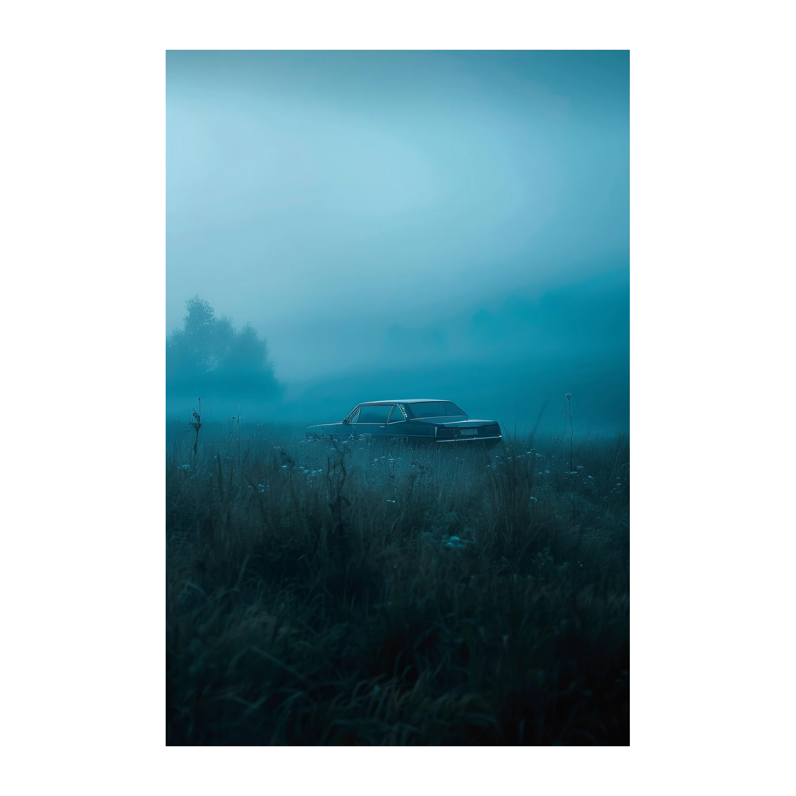 Vintage Car Foggy Field Wall Art