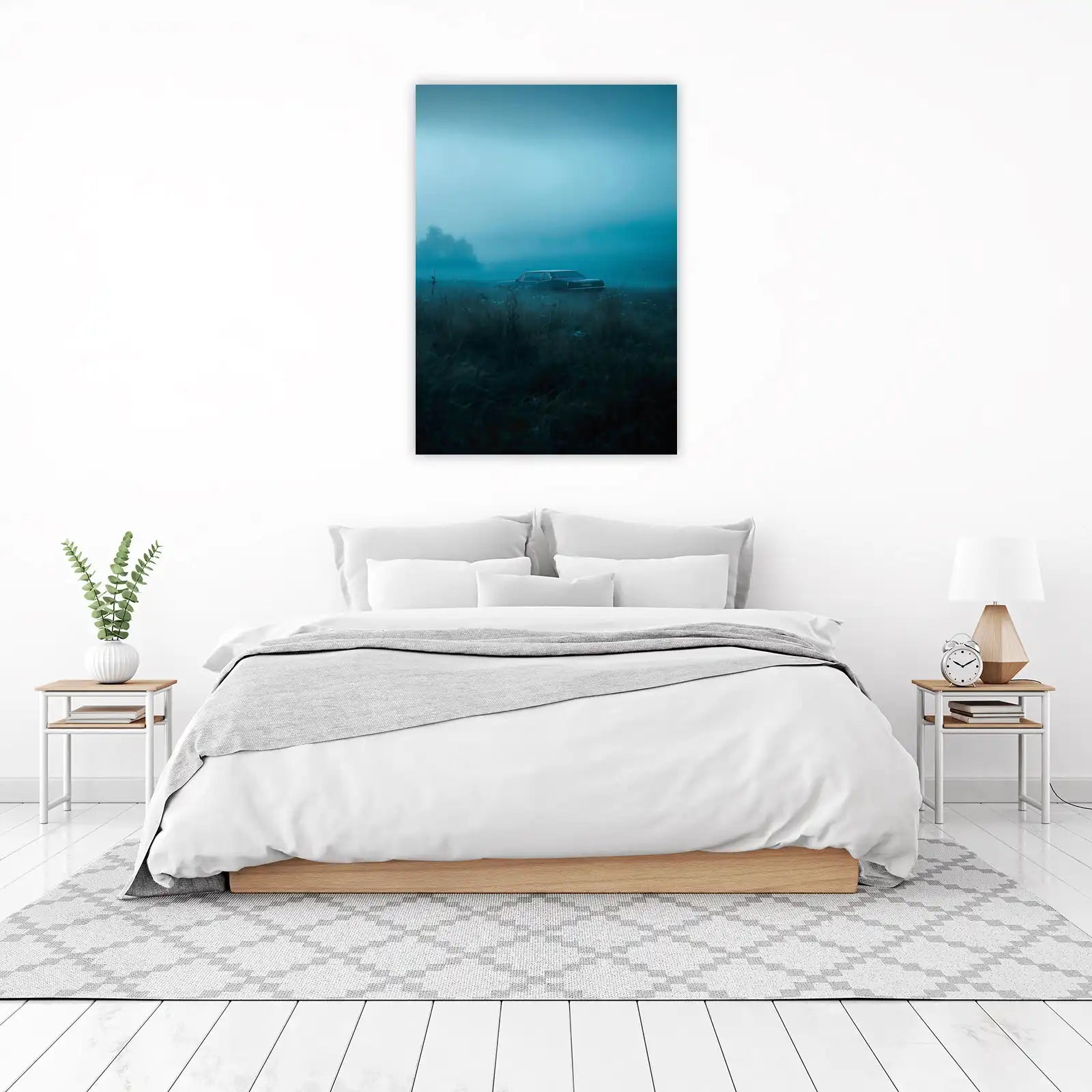 Vintage Car Foggy Field Wall Art