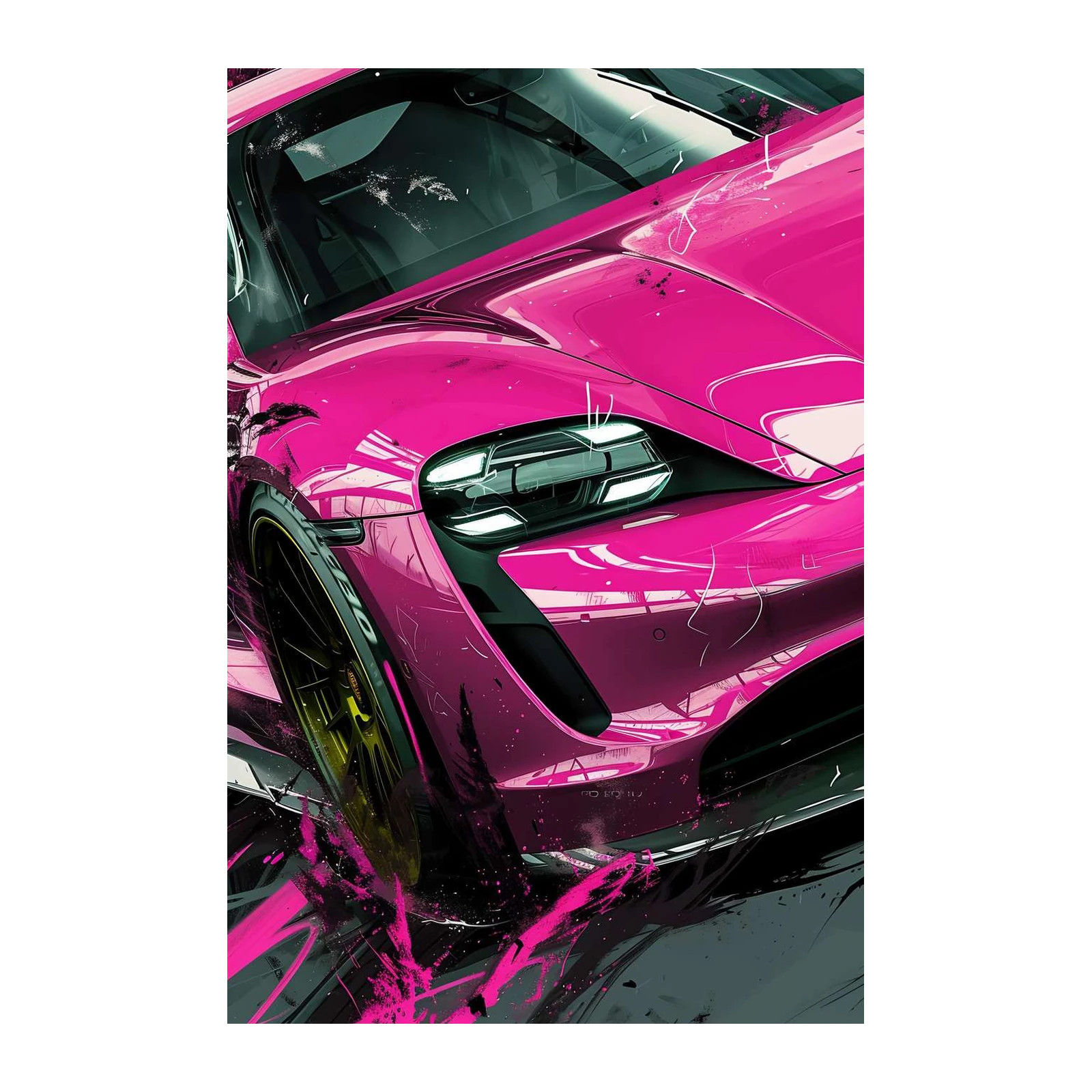 Vibrant Pink Sports Car Abstract Wall Art
