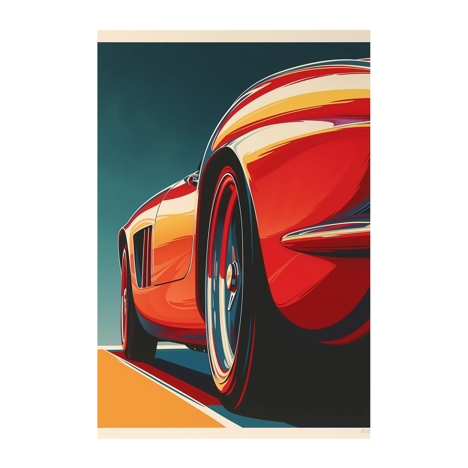 Retro Red Sports Car Art Wall Art