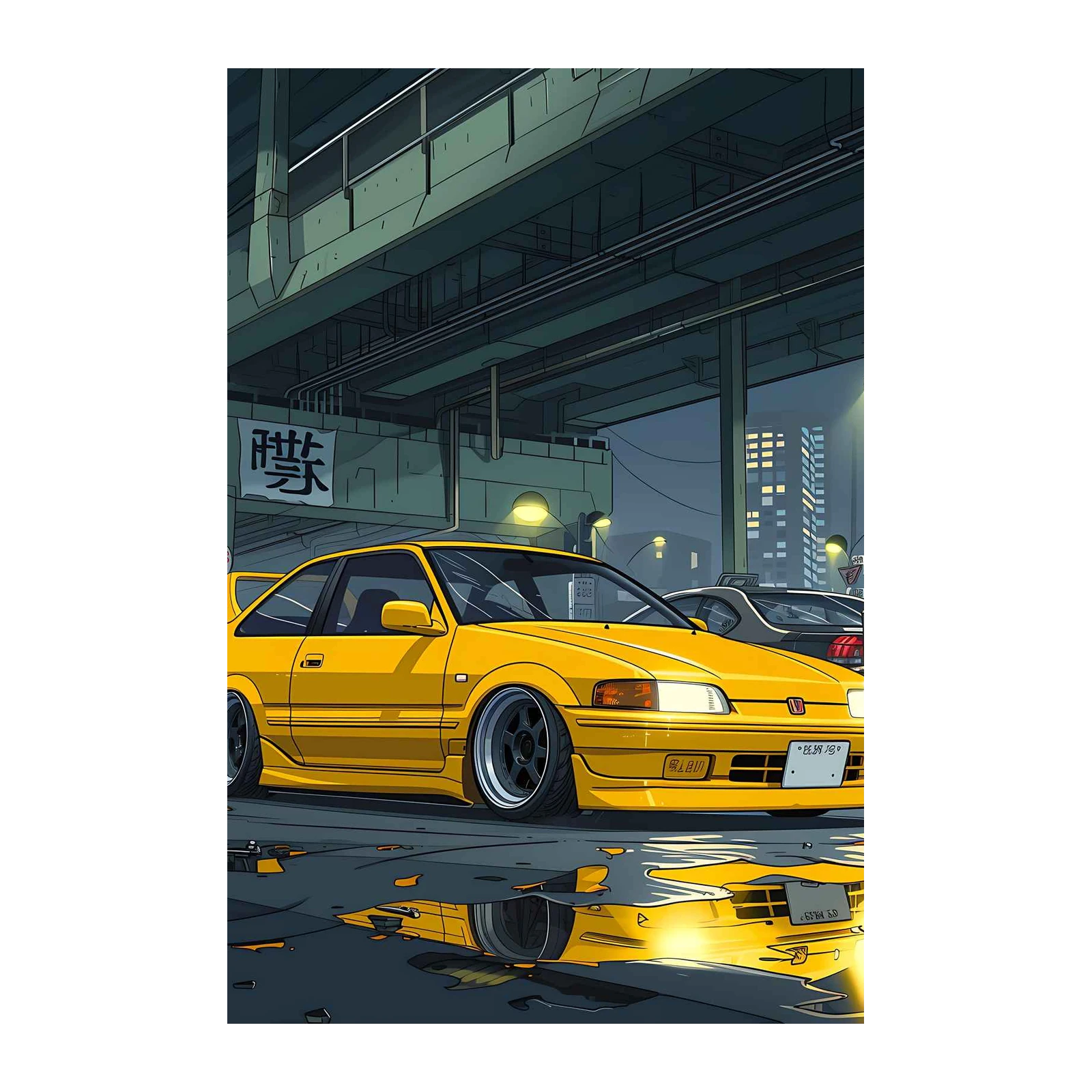 JDM Yellow Civic EF 3D Render Wall Art