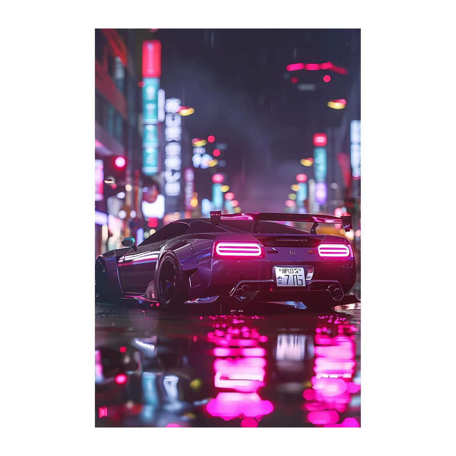 Cyberpunk Sports Car Neon City Wall Art