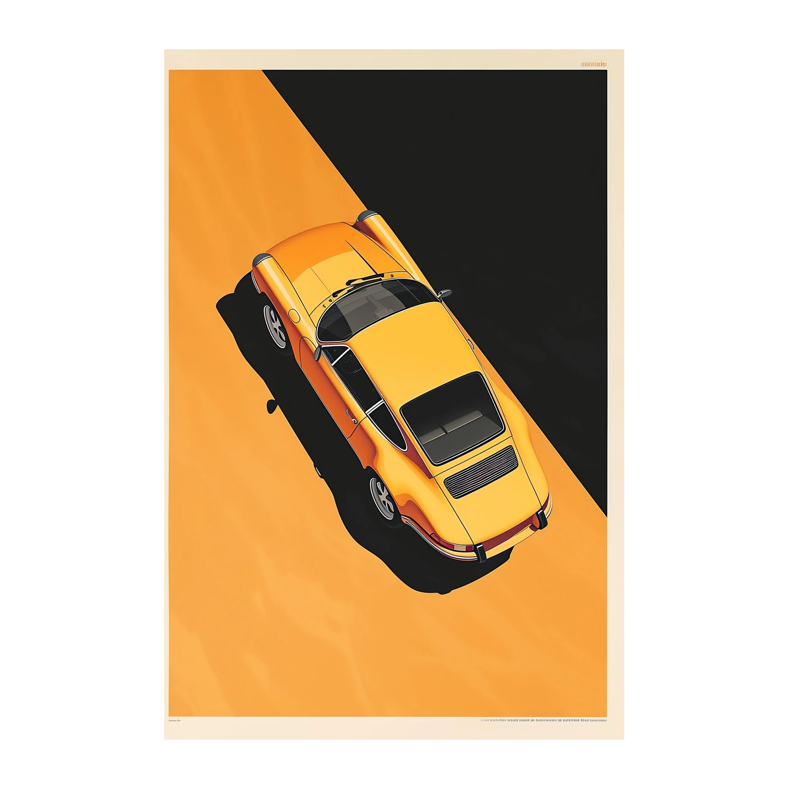 Vintage Yellow Porsche 911 Top View Wall Art