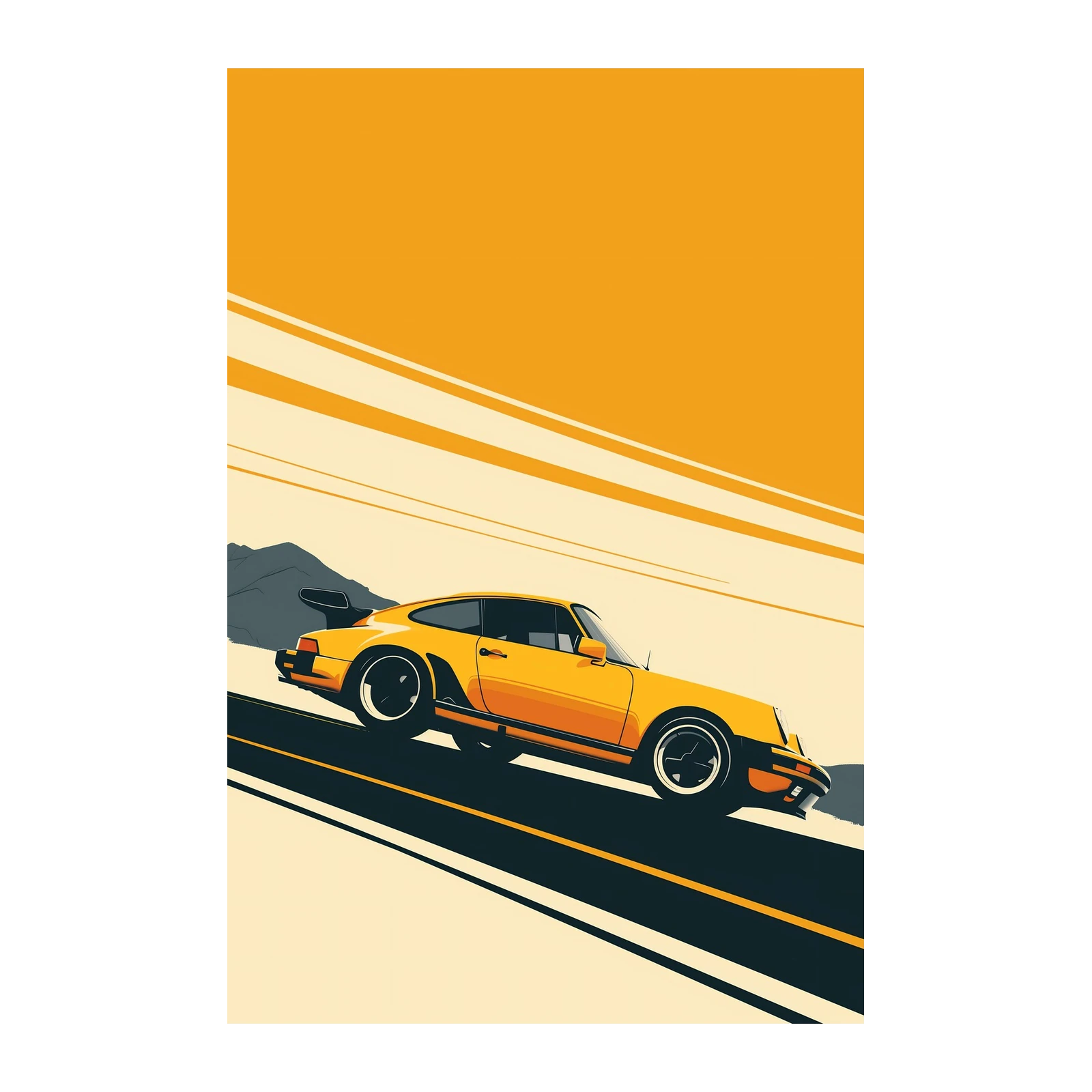 Retro Yellow Porsche Art Wall Art
