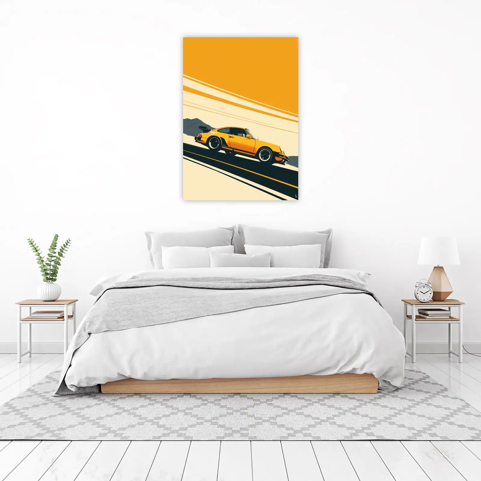 Retro Yellow Porsche Art Wall Art