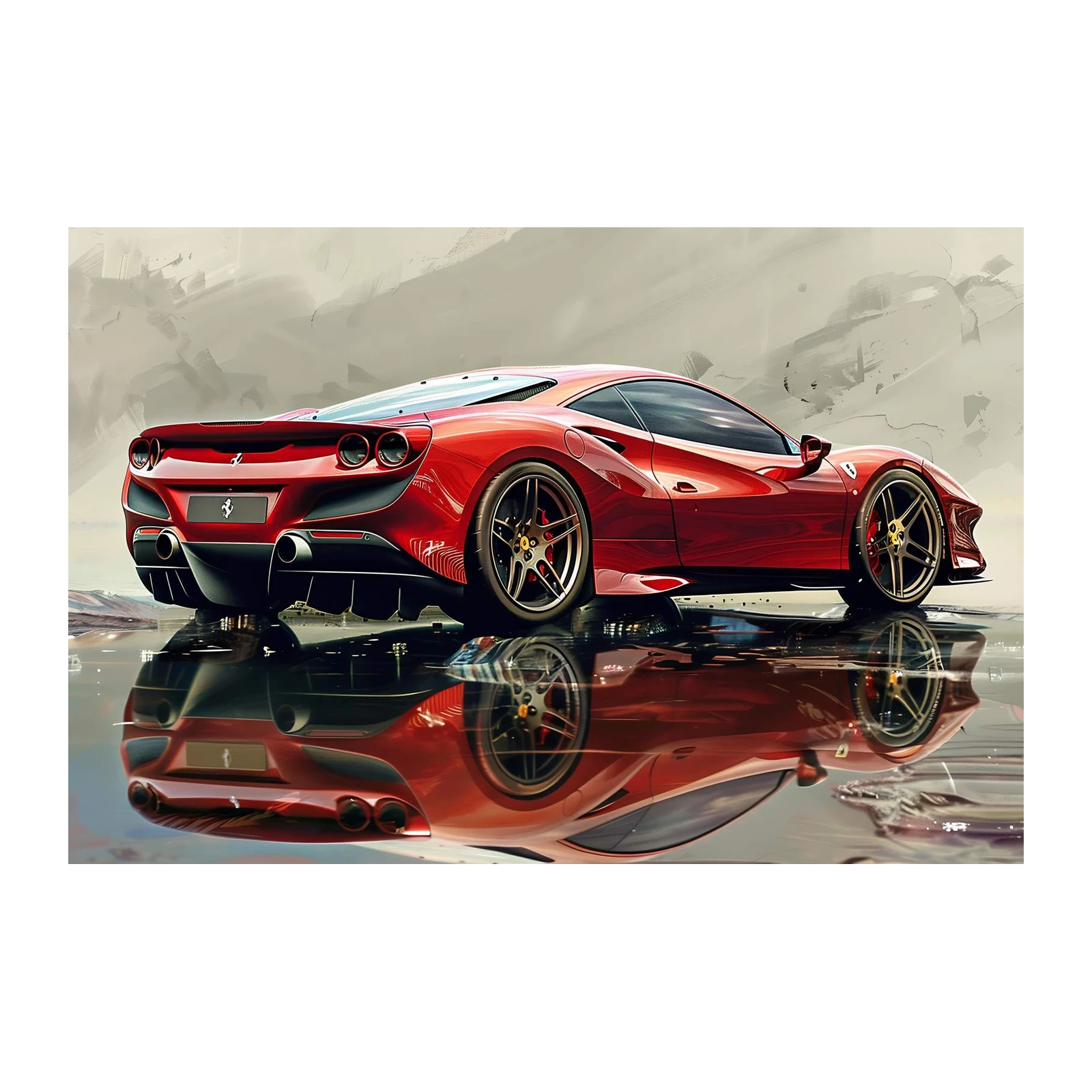 Red Ferrari Supercar Reflection Wall Art