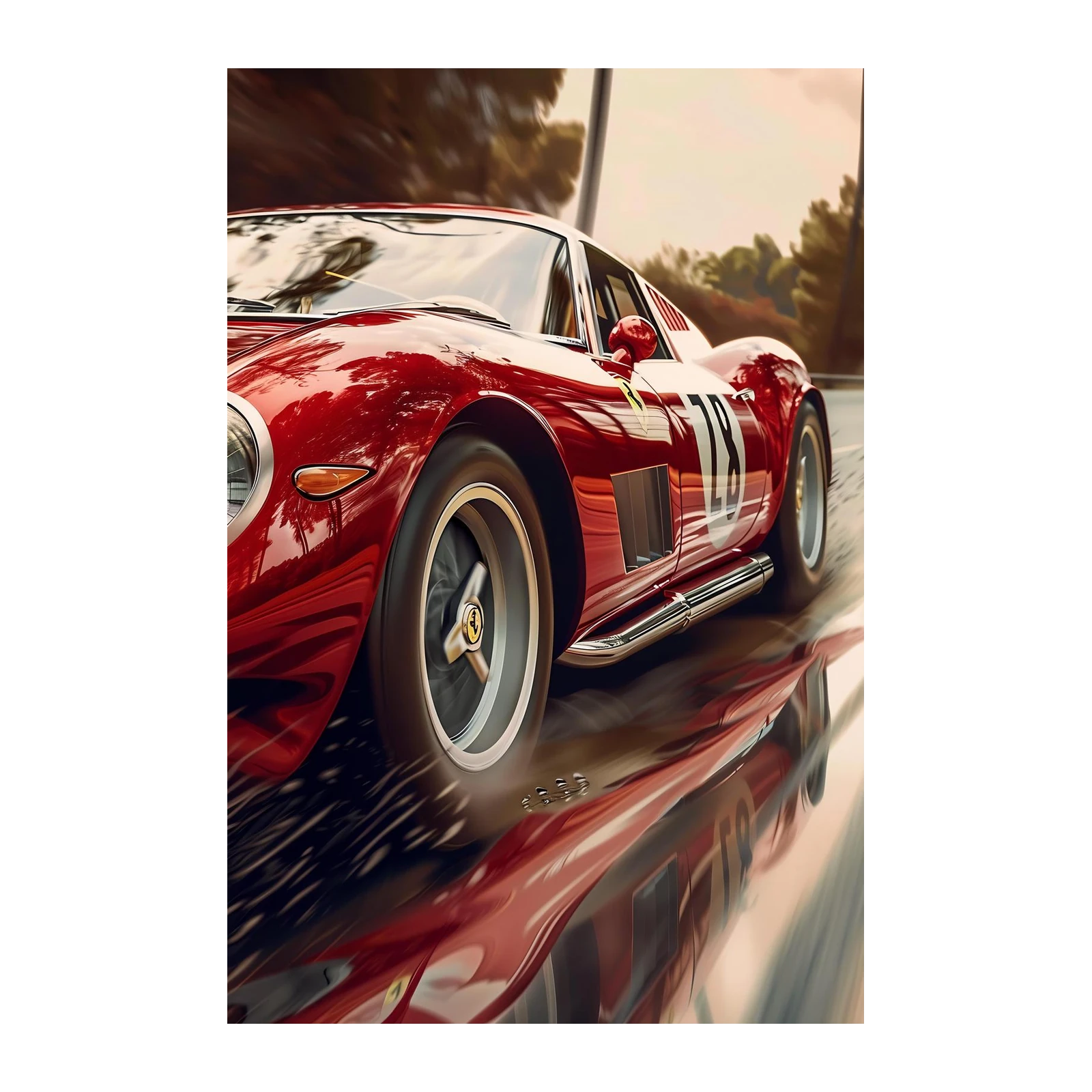 Vintage Red Ferrari Race Car Wall Art