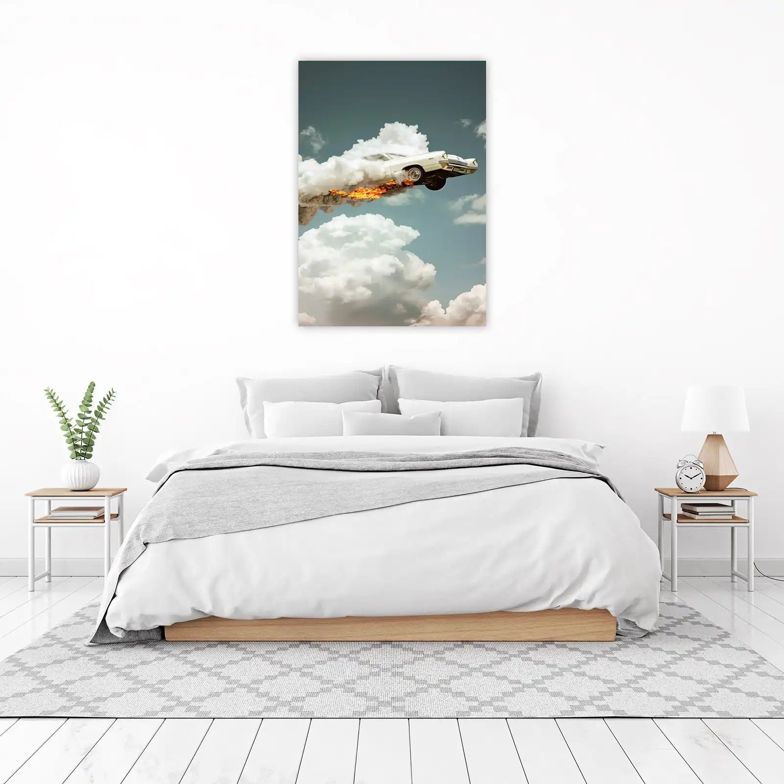 Fiery Retro Car Cloudscape Wall Art