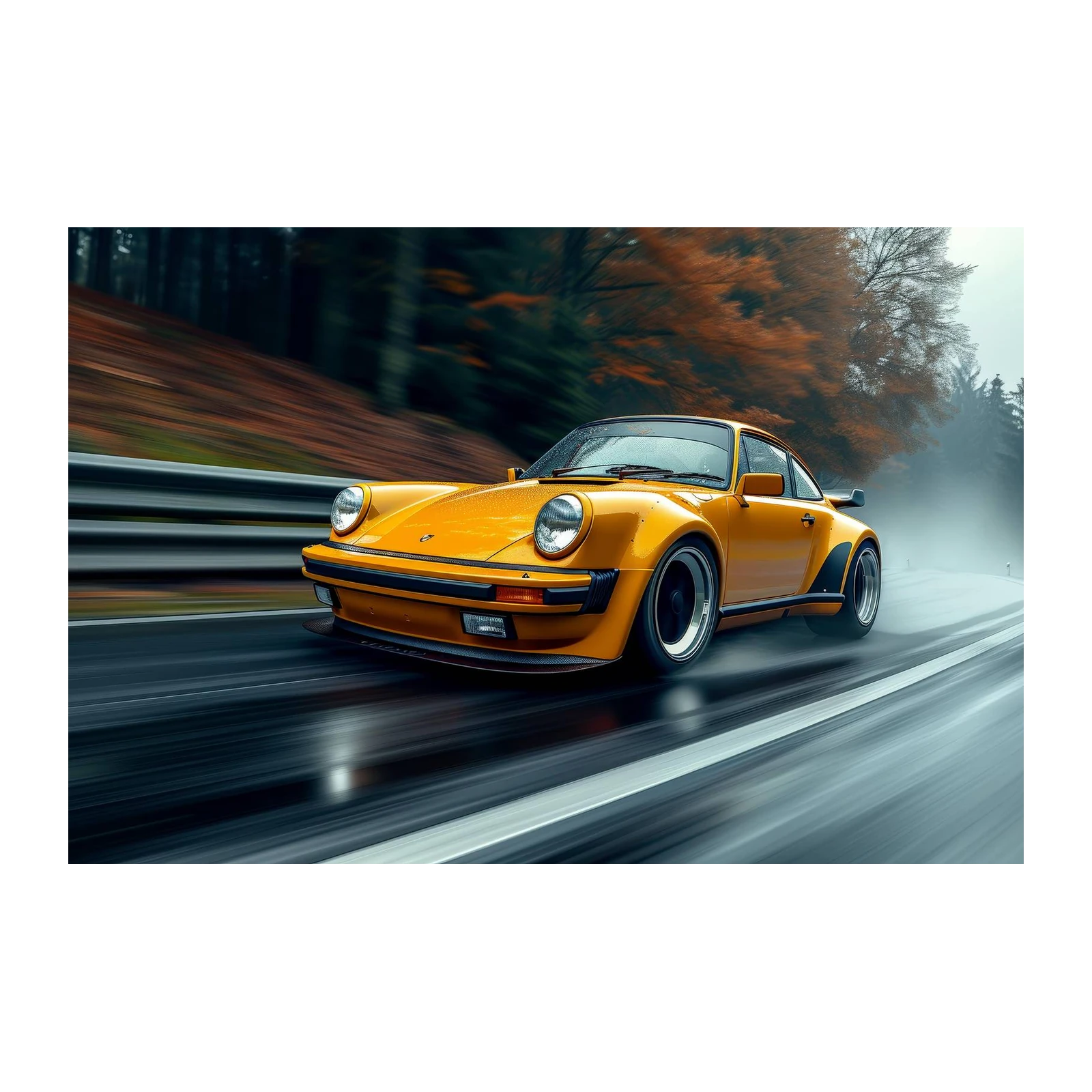 Vintage Yellow Porsche Racing Wall Art