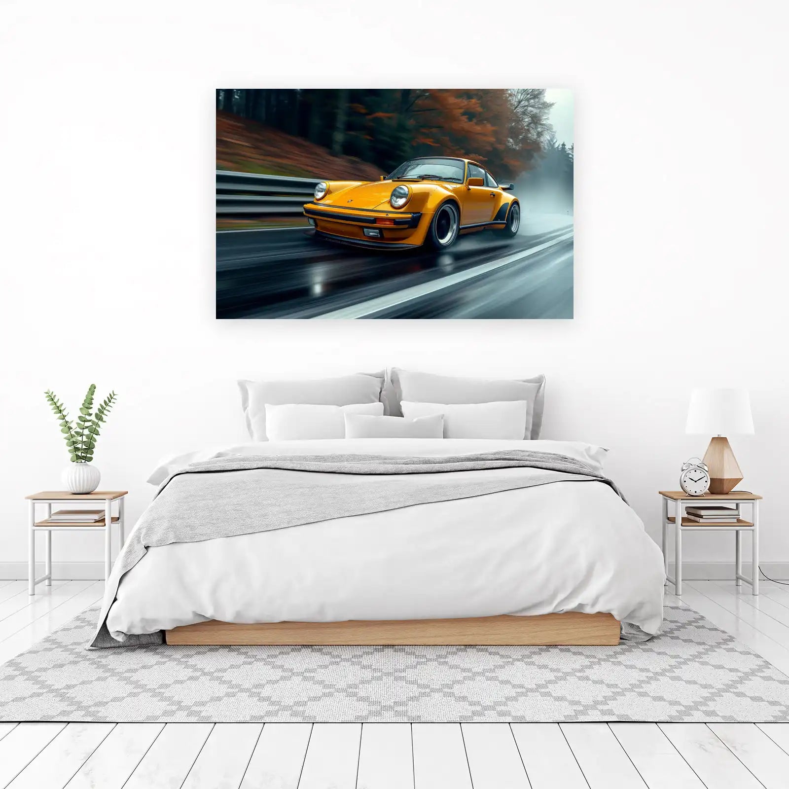 Vintage Yellow Porsche Racing Wall Art