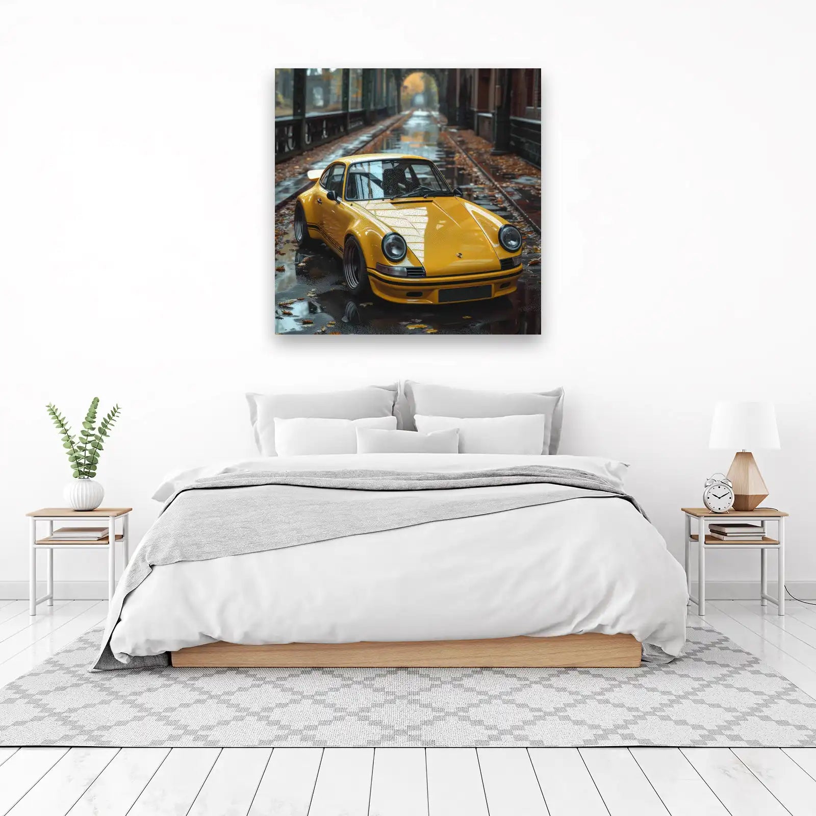 Yellow Classic Porsche Autumn Rain Wall Art