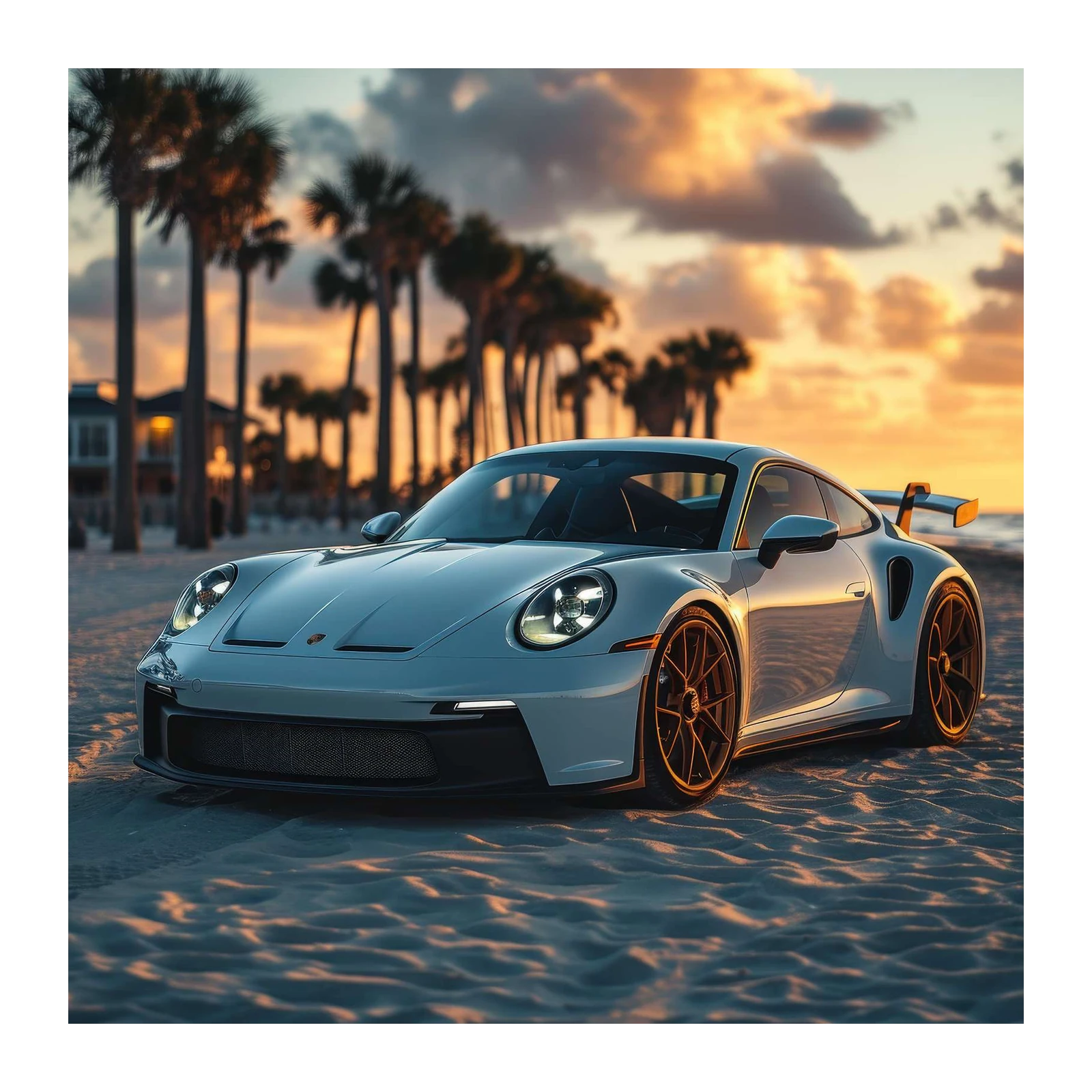 Luxury Porsche Beach Sunset Wall Art