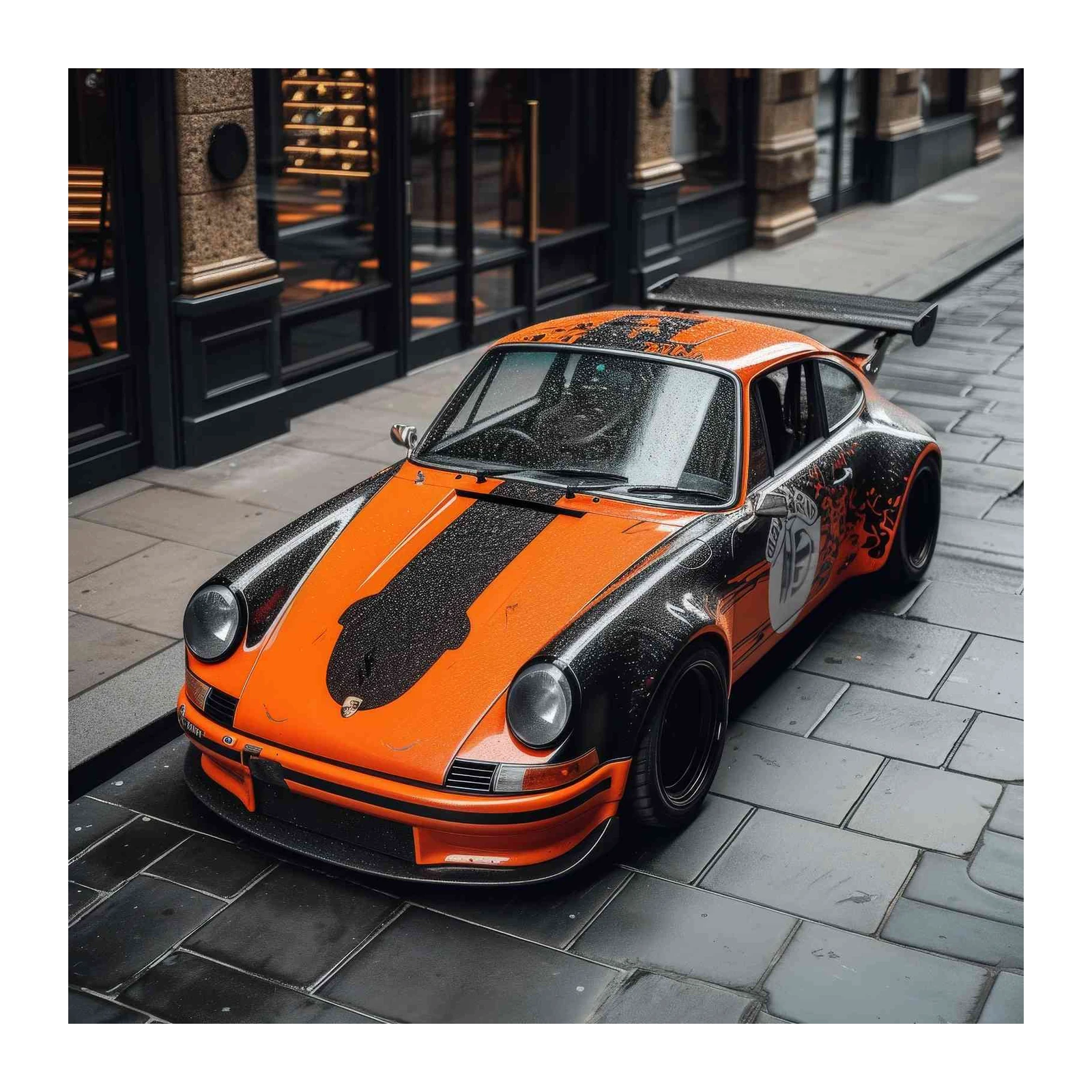 Vintage Porsche 911 Race Car Orange Wall Art