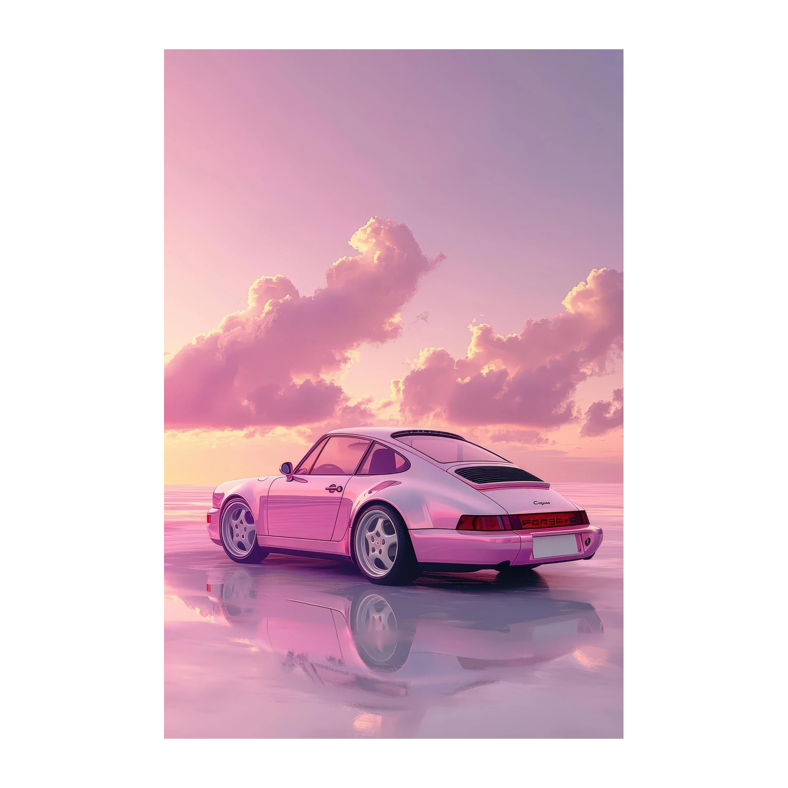 Retro Pink Porsche Sunset Wall Art
