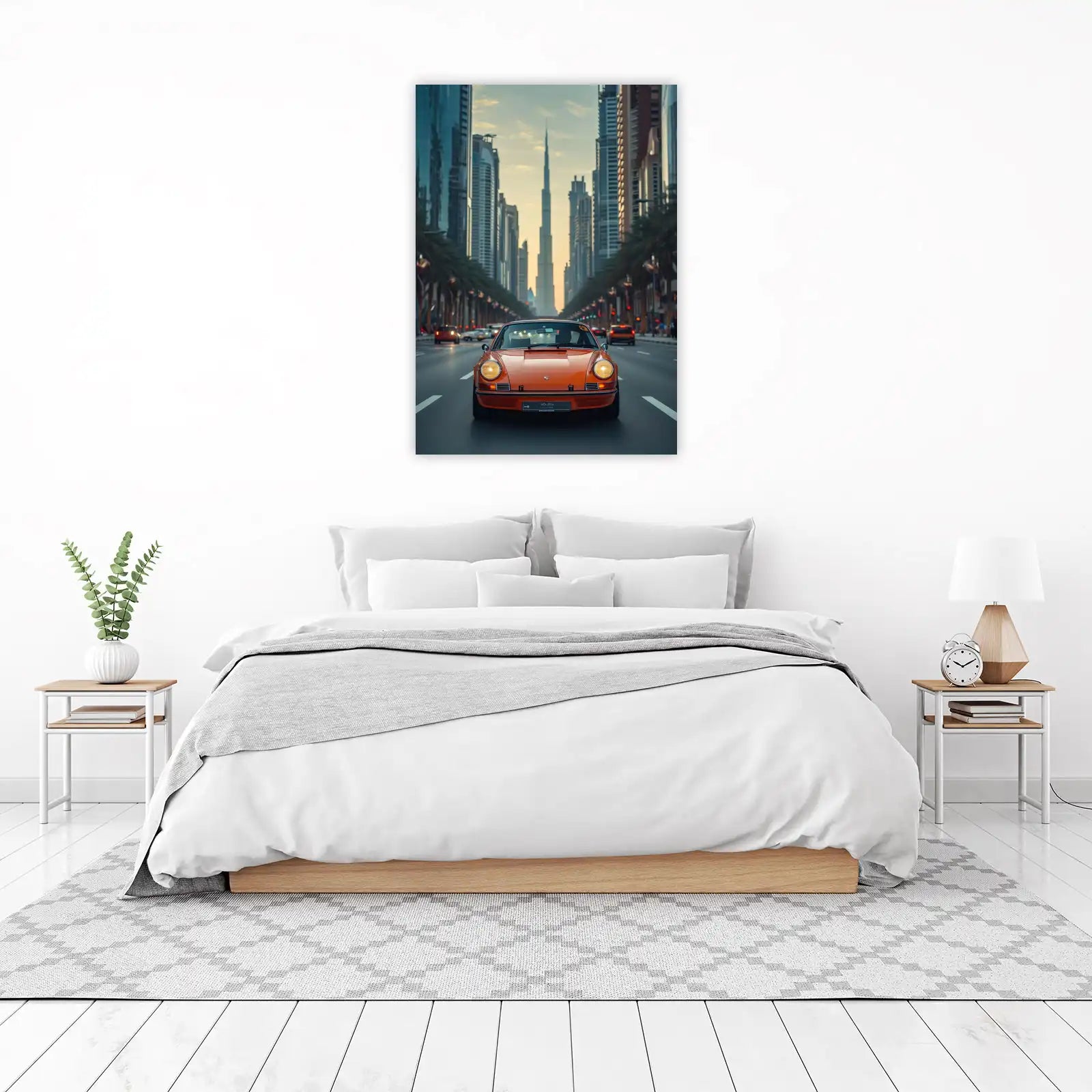Vintage Orange Porsche Dubai Skyline Wall Art