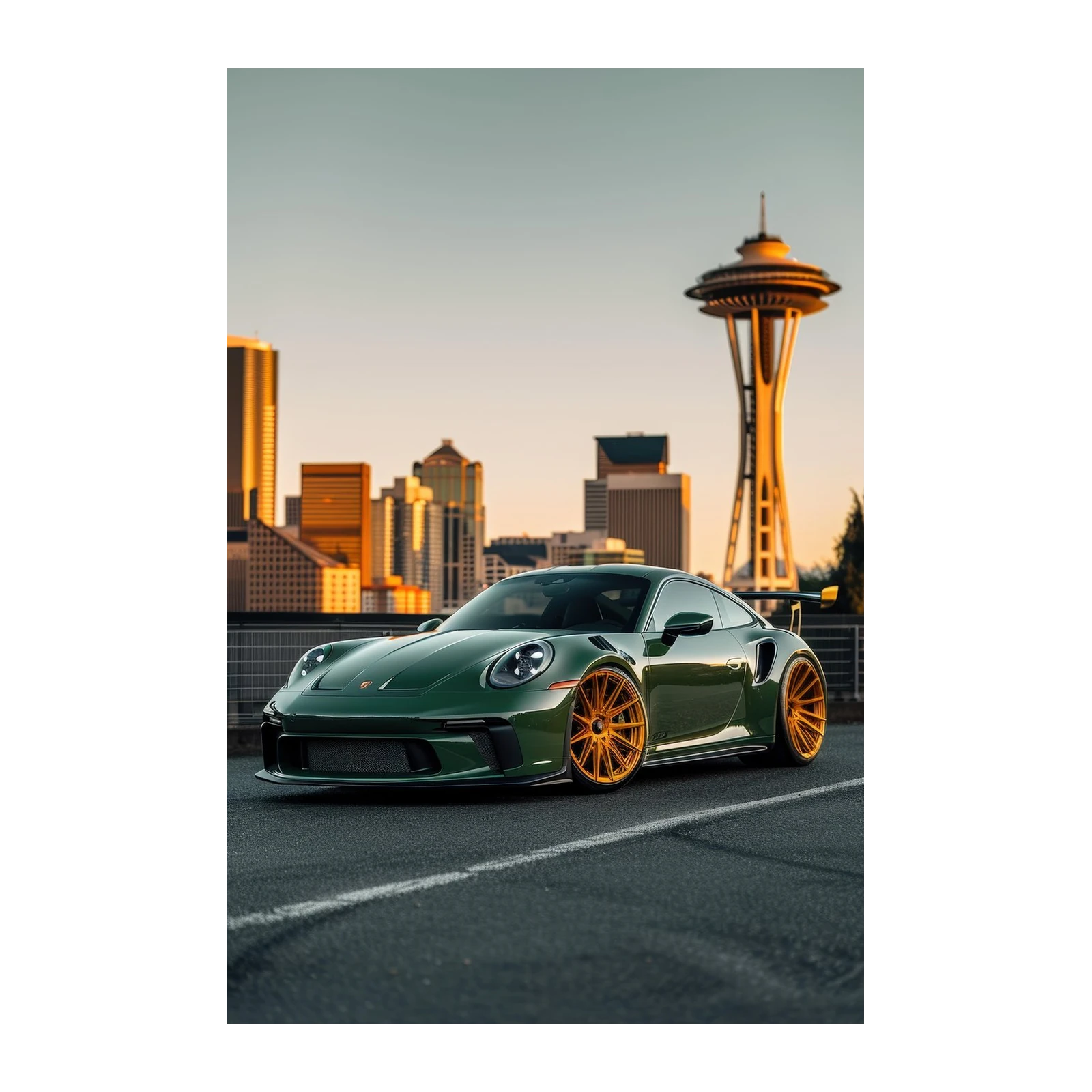 Green Porsche 911 GT3 Seattle Skyline Wall Art