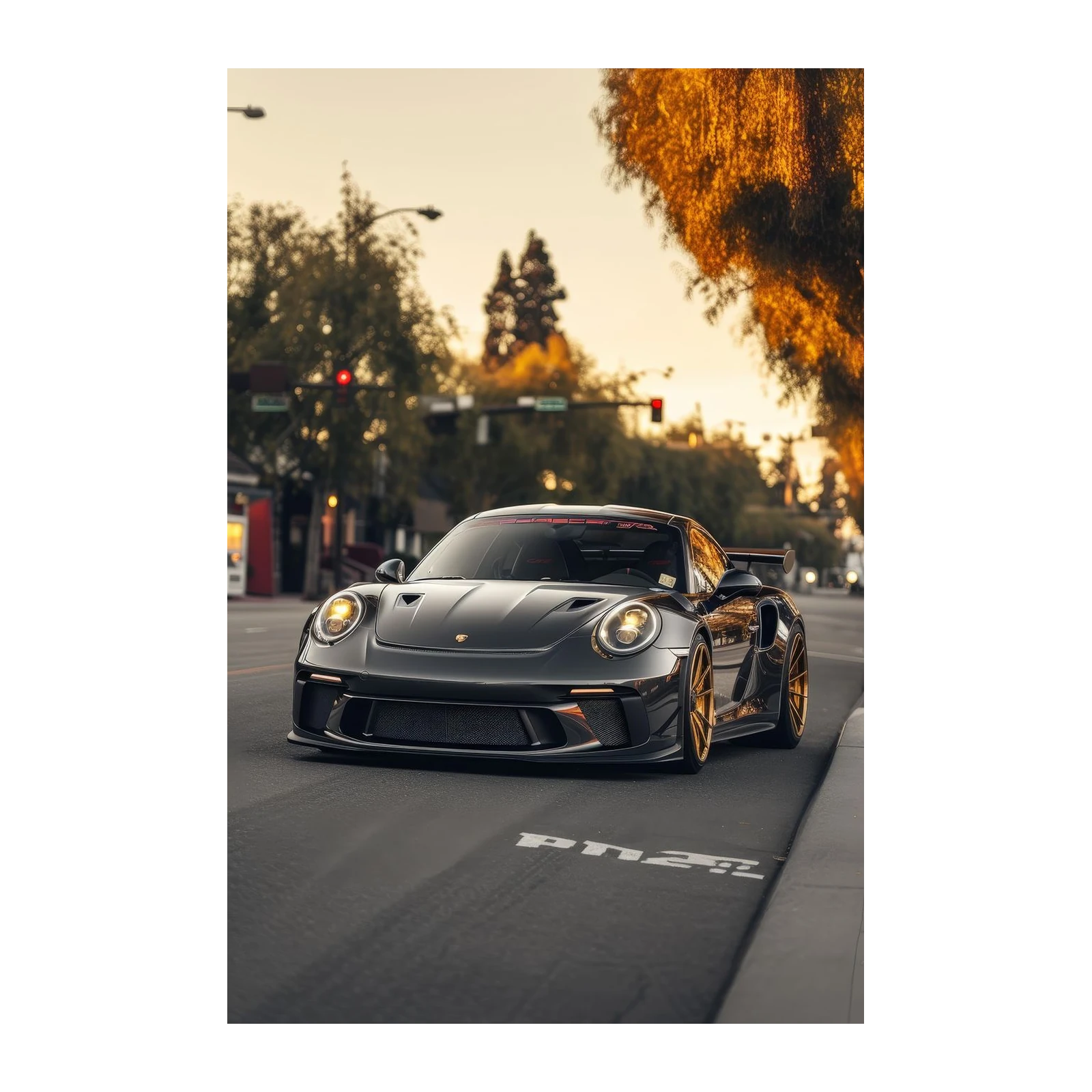 Sleek Porsche GT3 Golden Wheels Wall Art