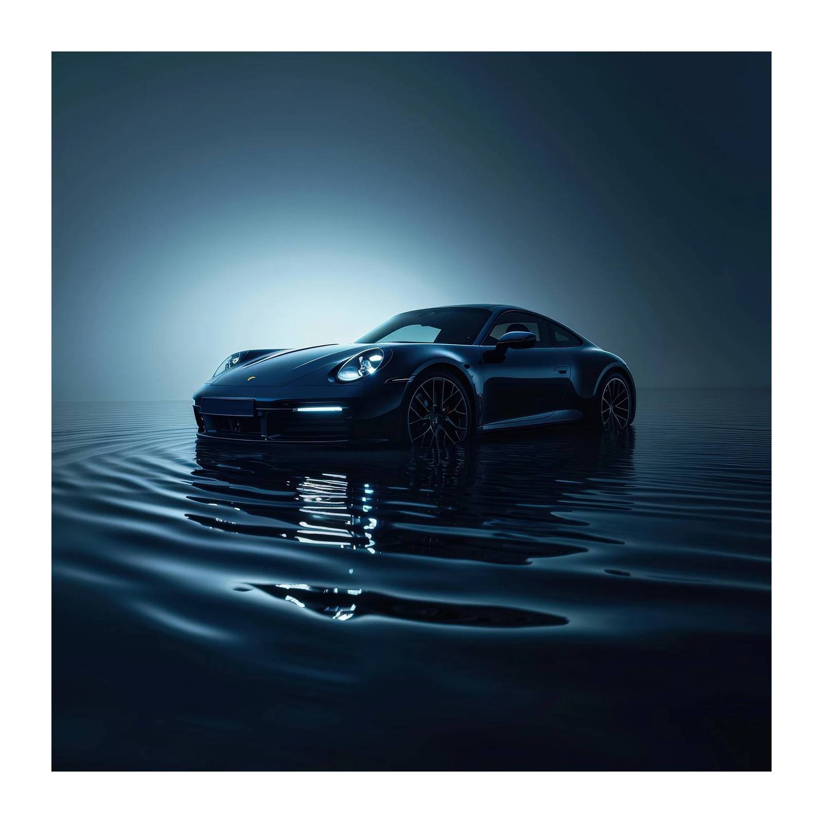 Dark Porsche 911 Water Reflection Wall Art