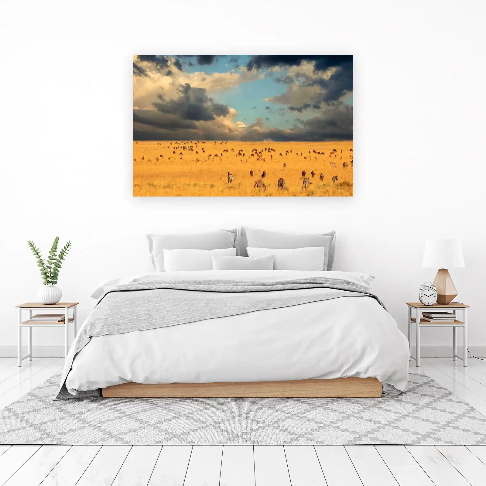 Zebras & Wildebeest Safari Landscape Wall Art