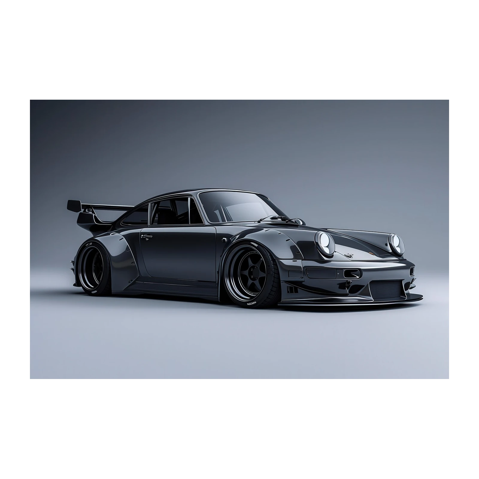 Sleek Black Porsche Widebody Wall Art