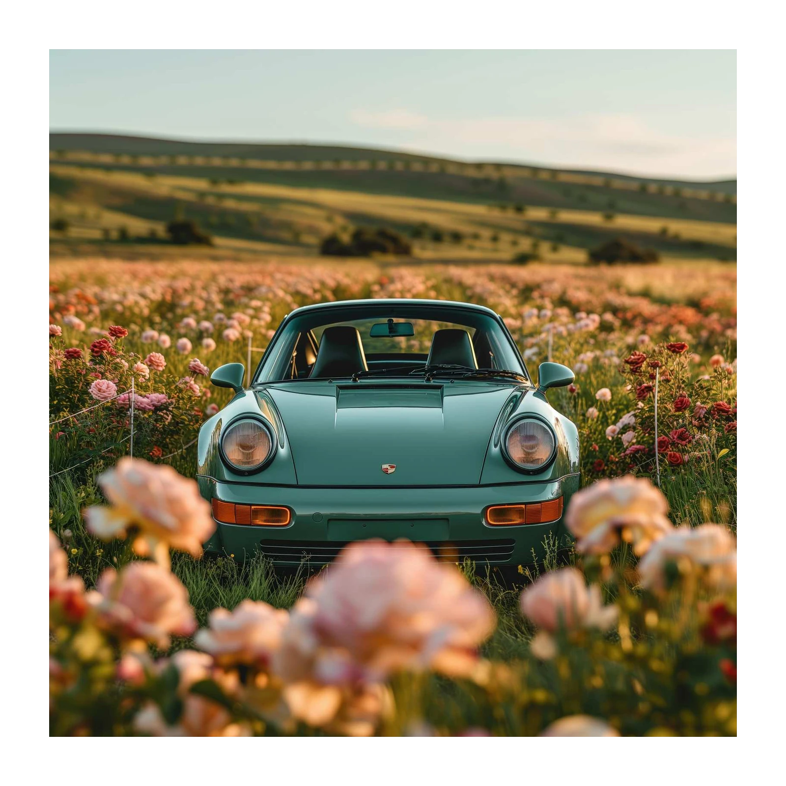 Retro Porsche 911 in Rose Field Wall Art