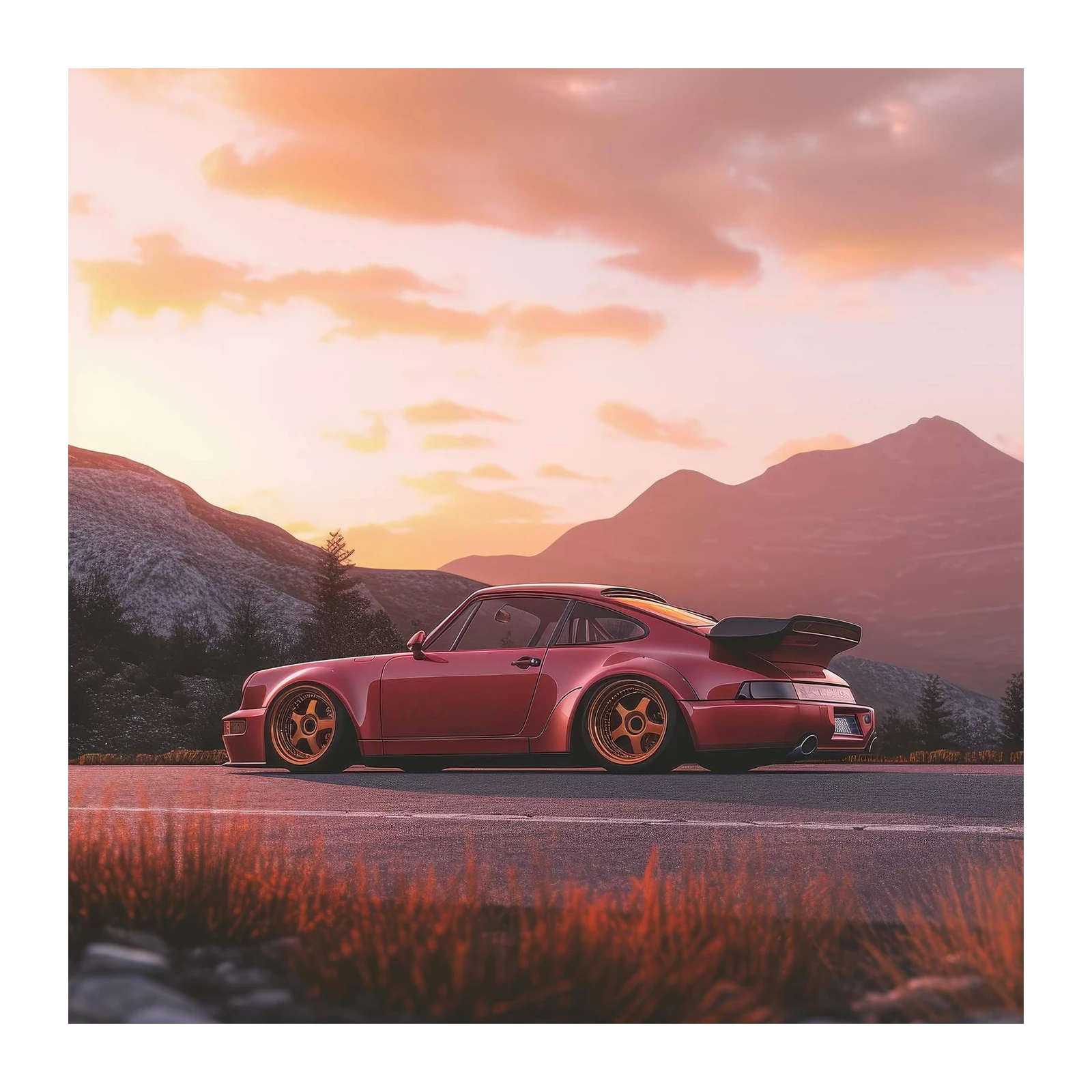 Classic Red Porsche Sunset Drive Wall Art