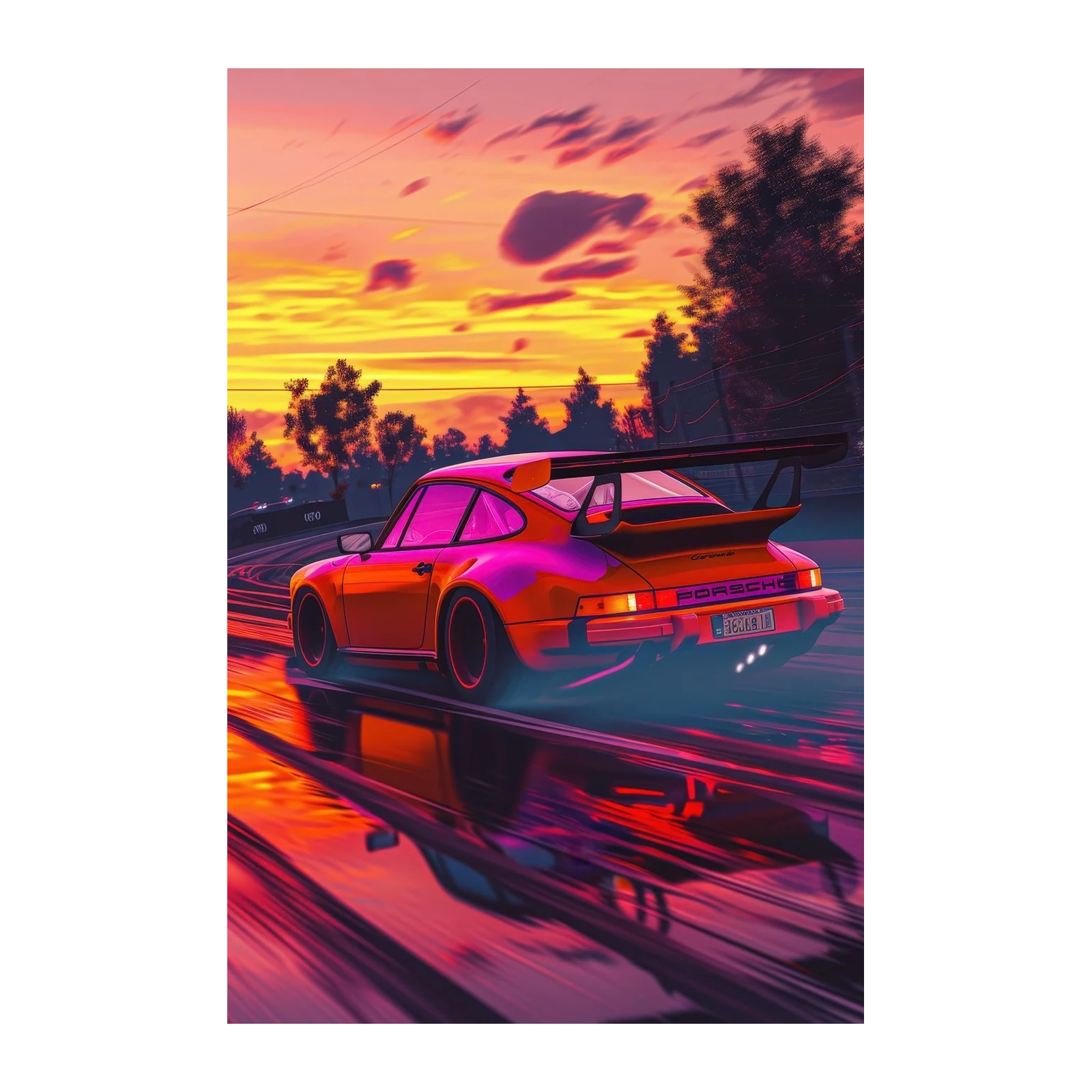 Vibrant Sunset Porsche Race Wall Art