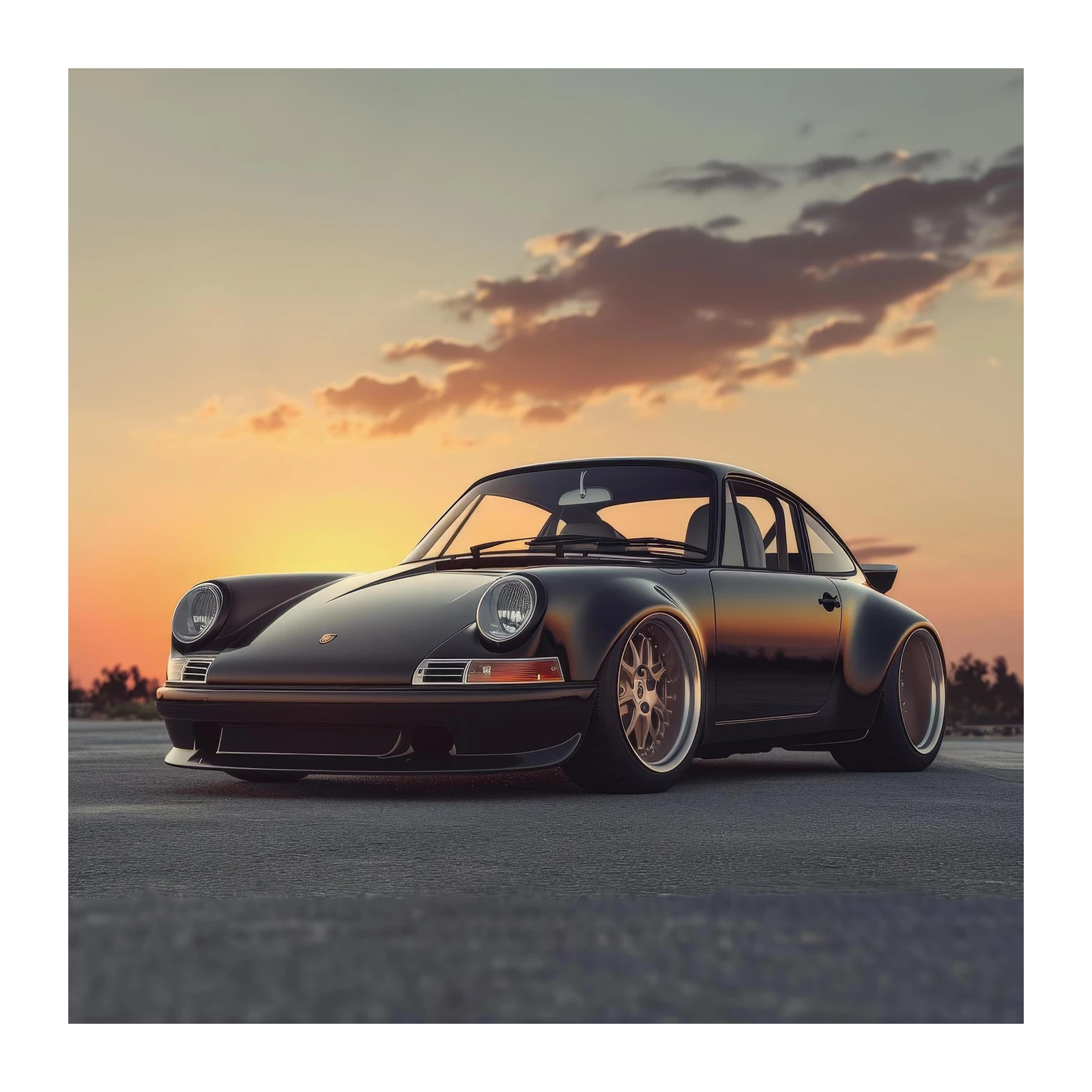 Classic Black Porsche Sunset Wall Art
