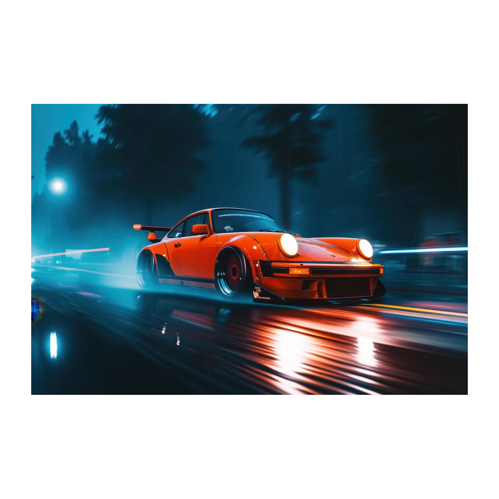 Dynamic Orange Porsche Street Art Wall Art