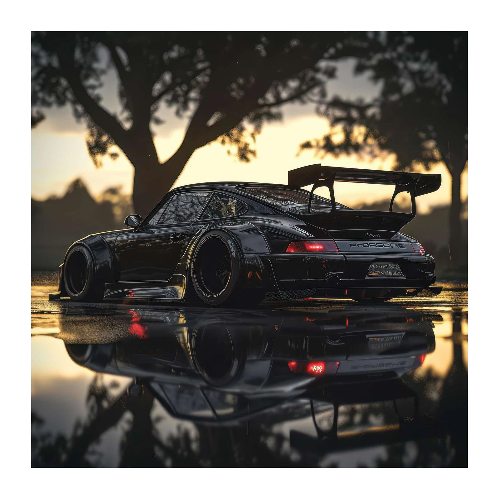 Sleek Black Porsche Custom Widebody Wall Art