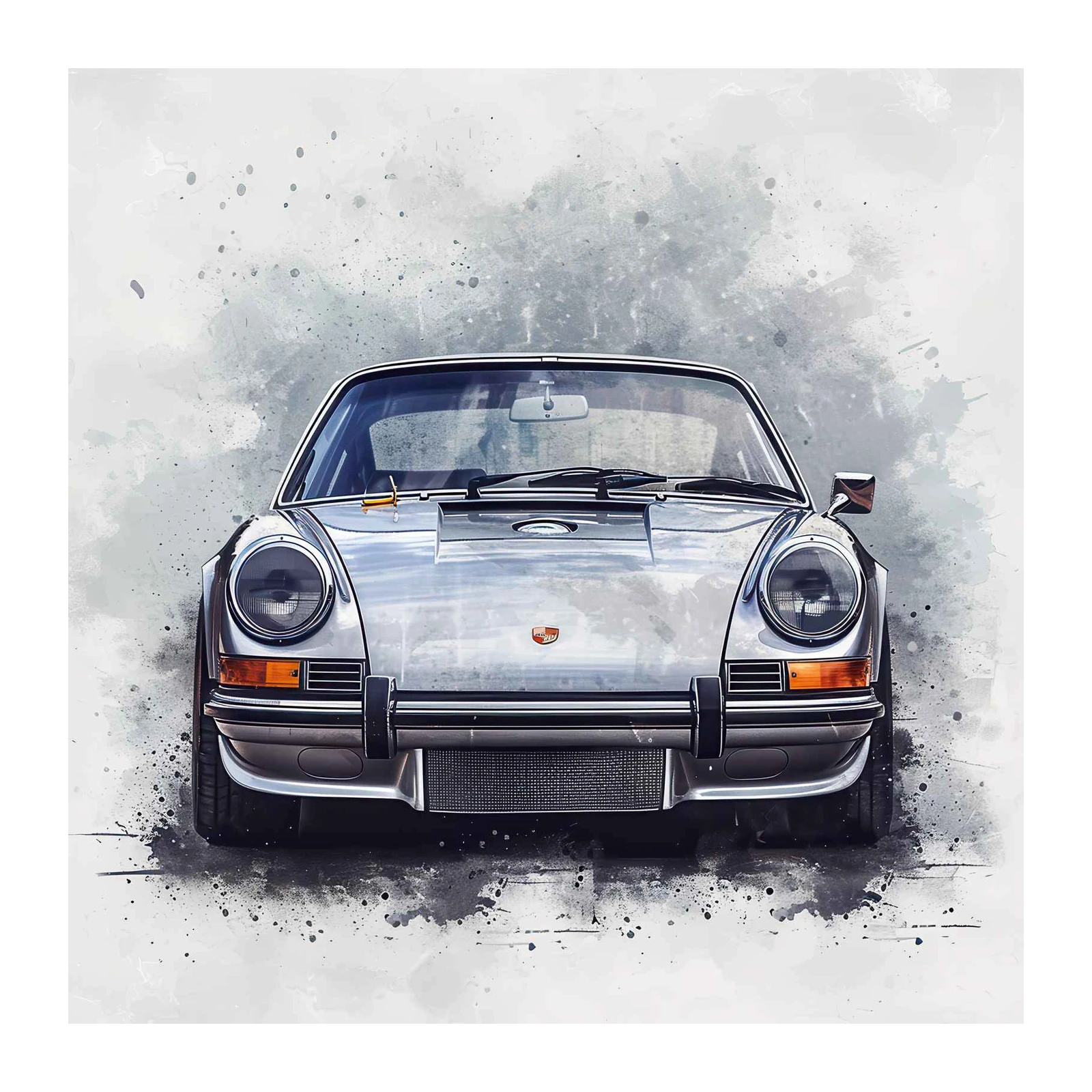 Classic Silver Porsche 911 Watercolor Wall Art