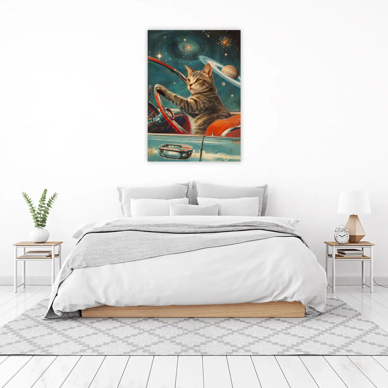 Cosmic Kitty Cruising Retro Car Wall Art