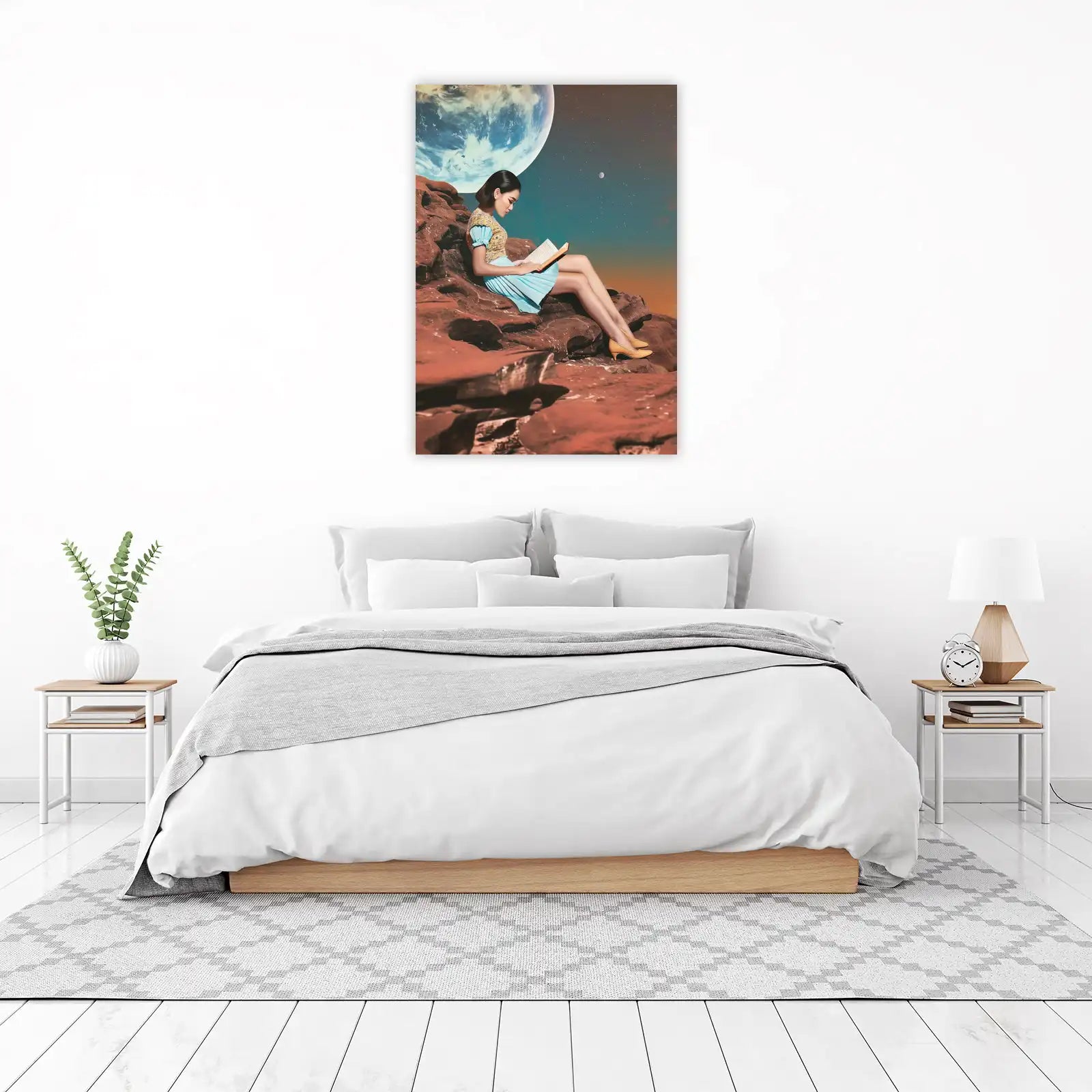 Cosmic Reader: Surreal Space Adventure Wall Art
