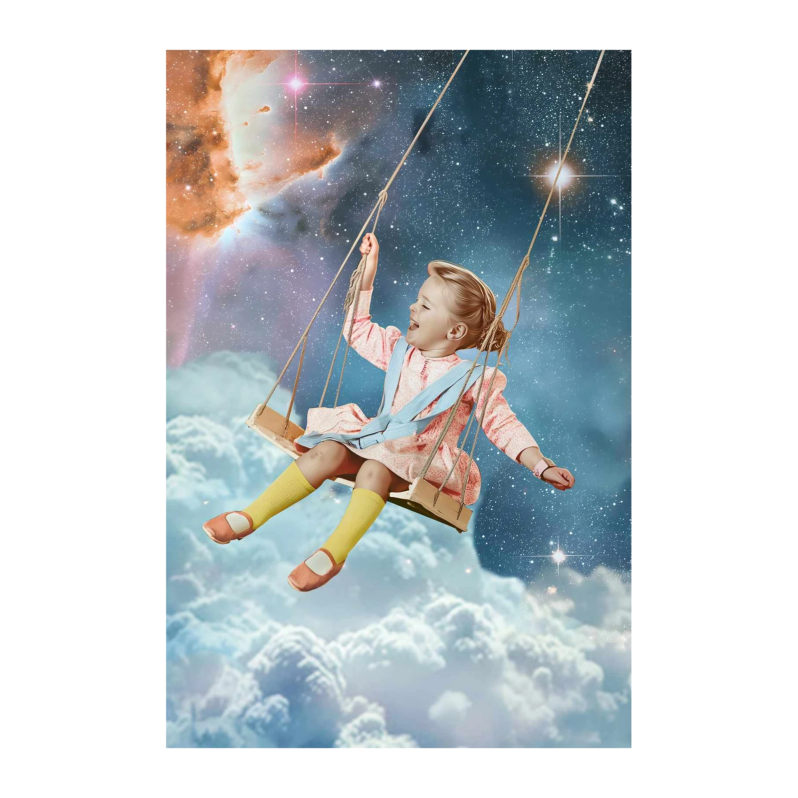 Dreamy Child Swings Through Space Wall Art