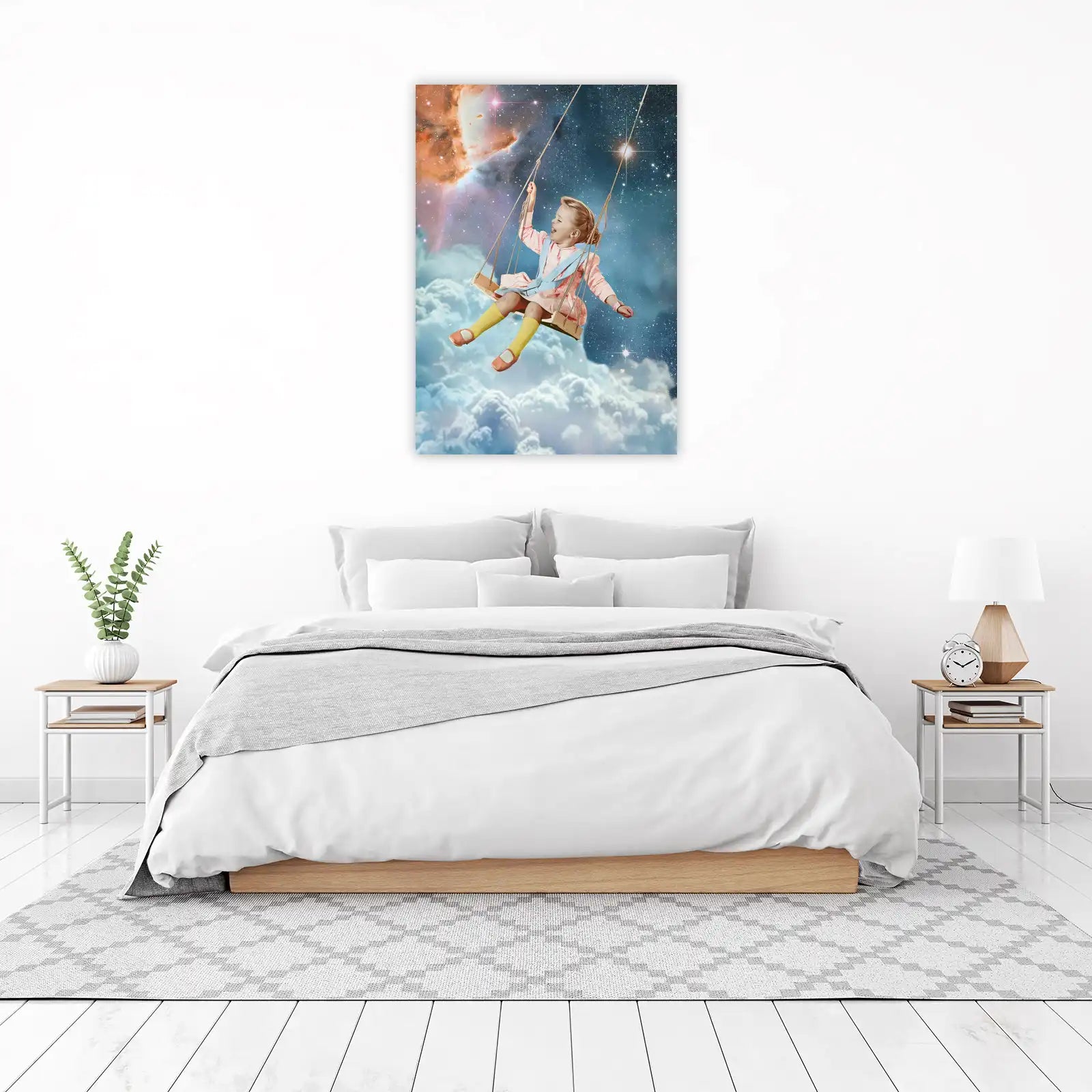 Dreamy Child Swings Through Space Wall Art