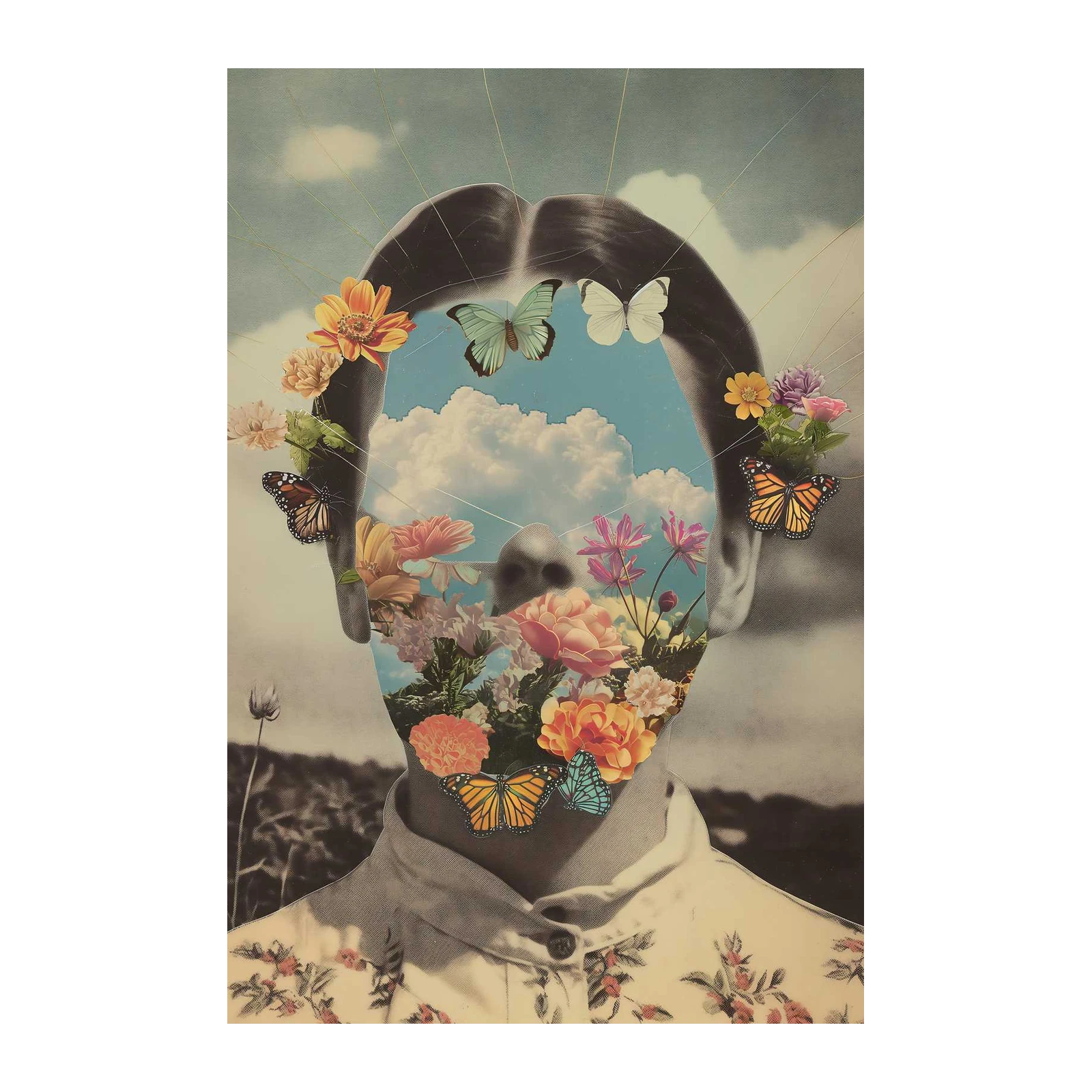Surreal Floral Butterfly Portrait Wall Art
