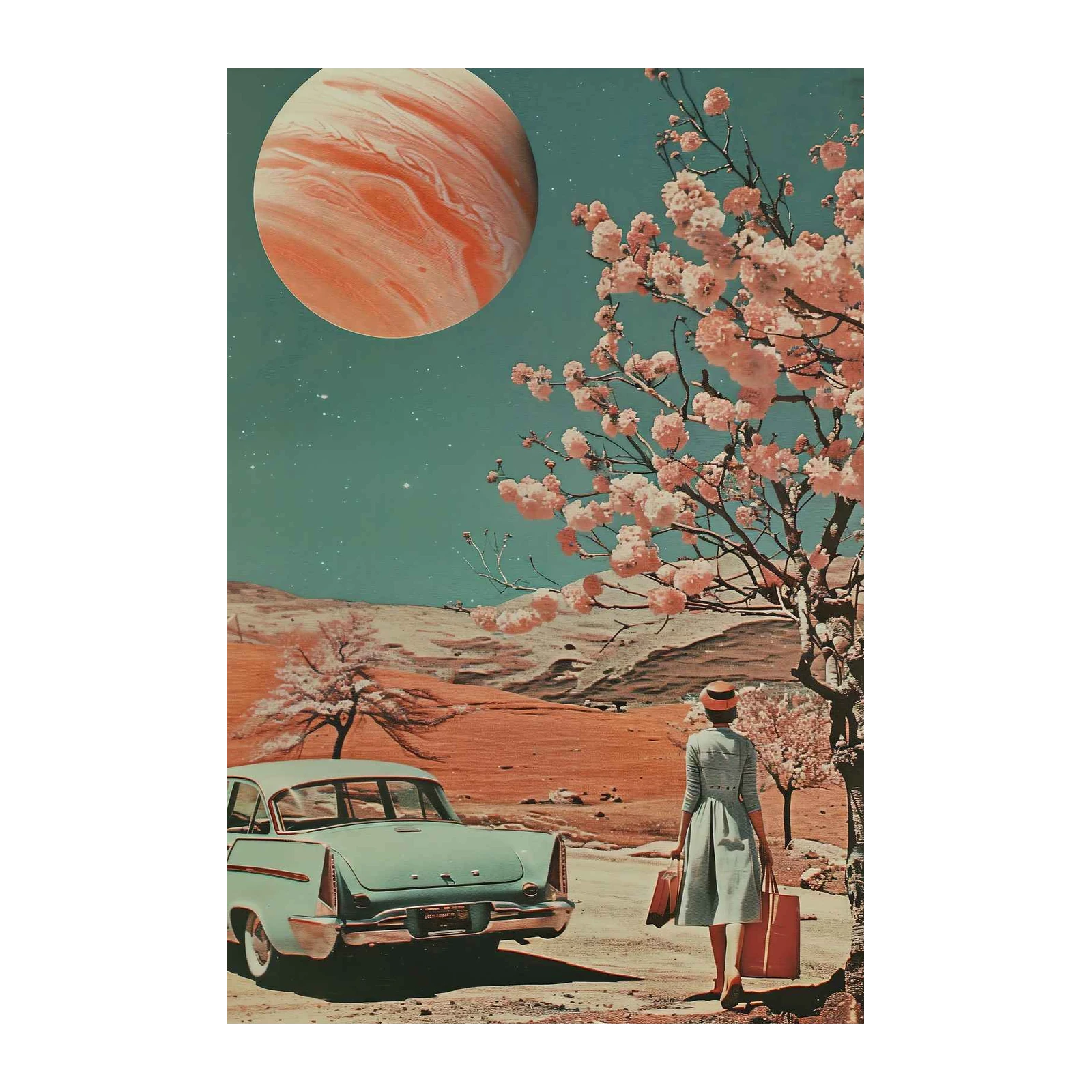Retro Space Dream Cherry Blossom Wall Art