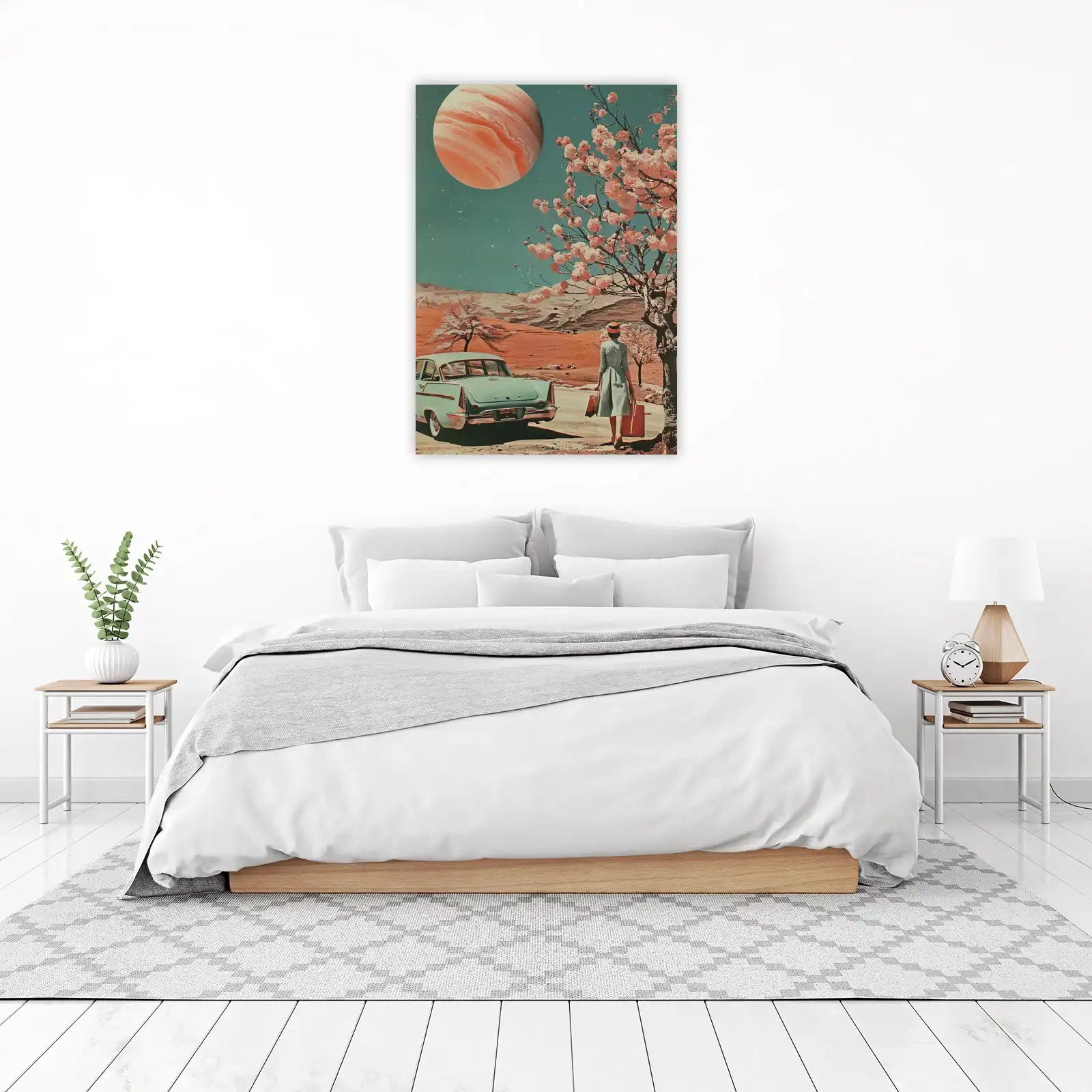 Retro Space Dream Cherry Blossom Wall Art