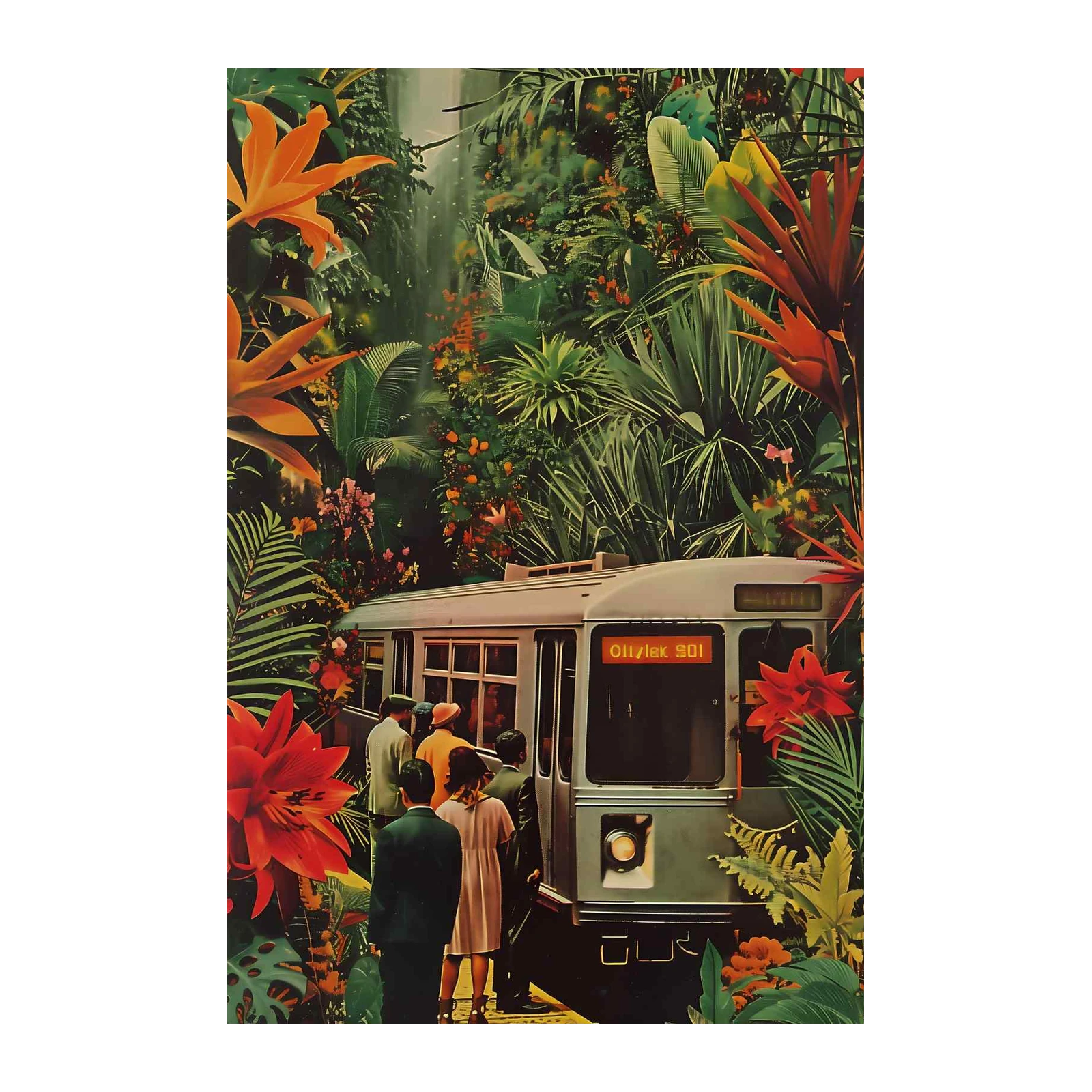 Jungle Train Vibrant Tropical Flora Wall Art