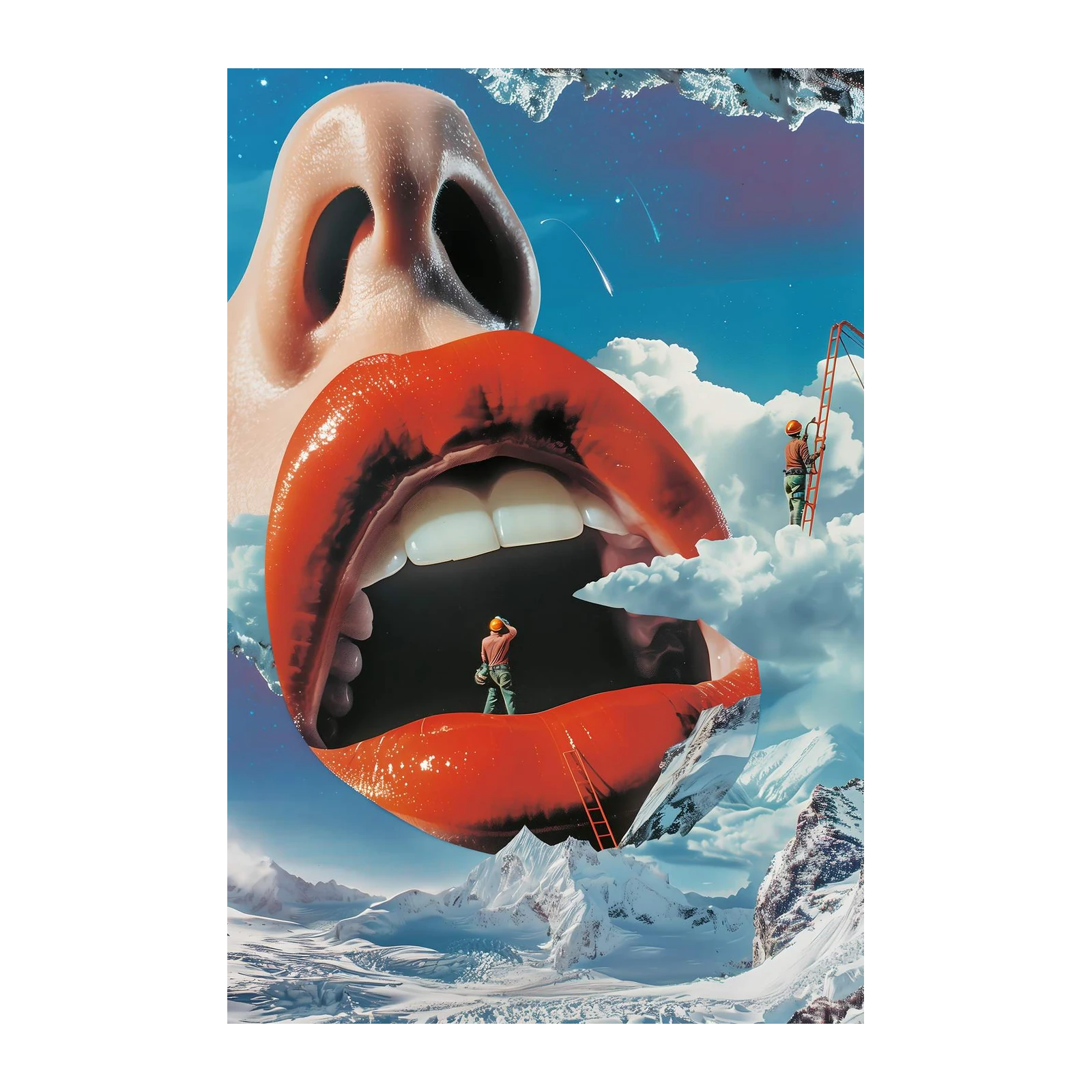 Surreal Dreamscape Red Lips Mountains Wall Art