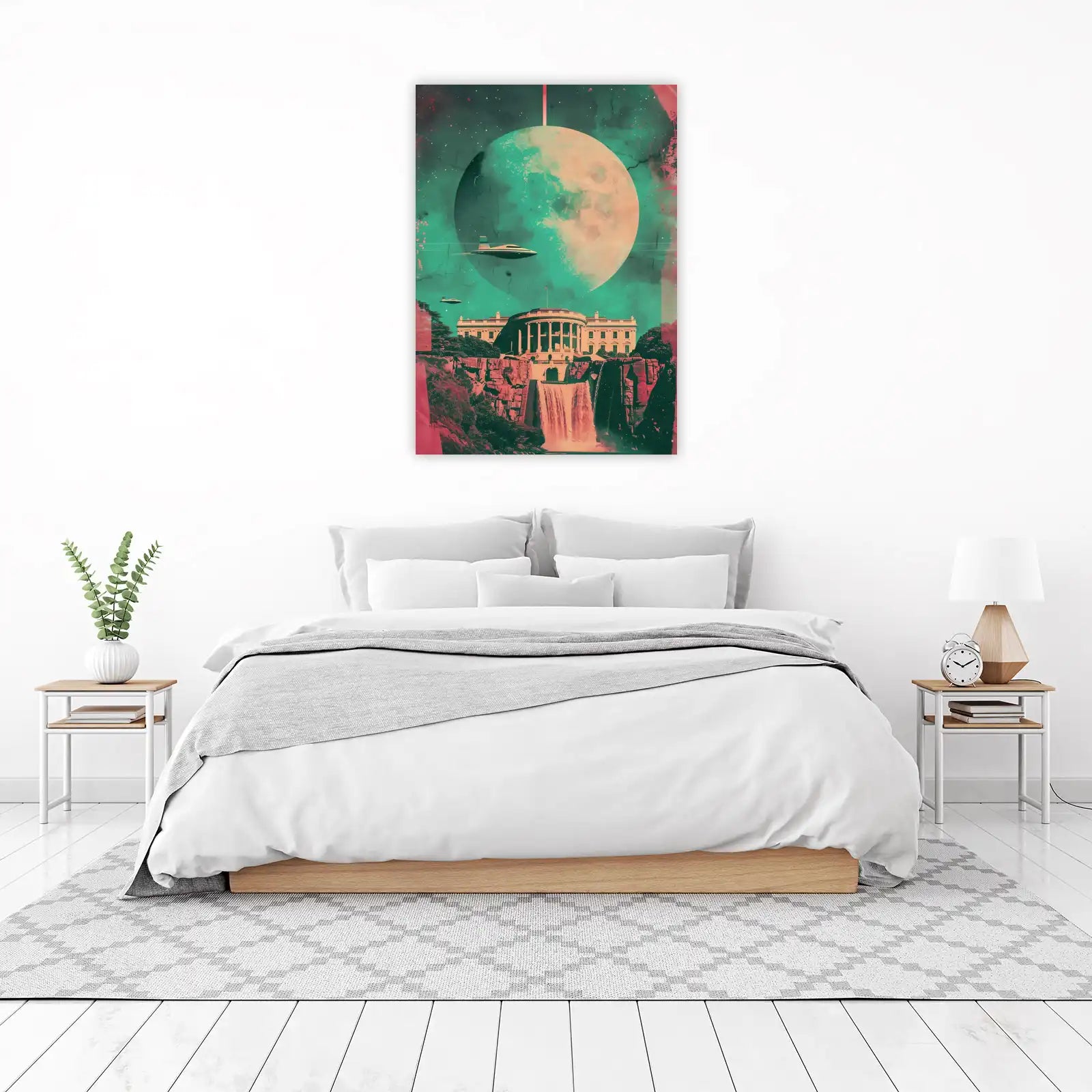 Retro Sci-Fi Oval Office with UFOs Wall Art