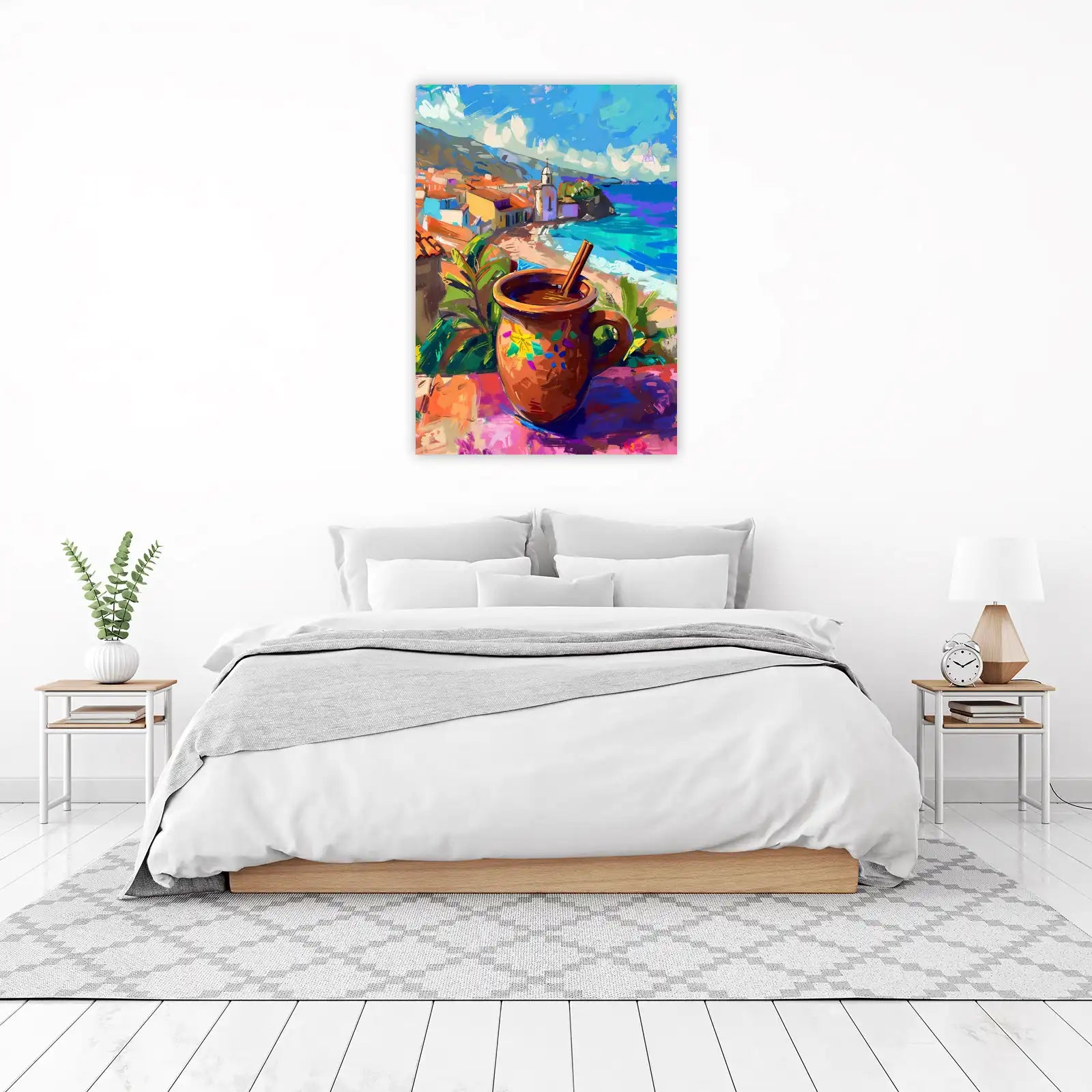 Vibrant Mexican Coastal View & Hot Drink Wall Art